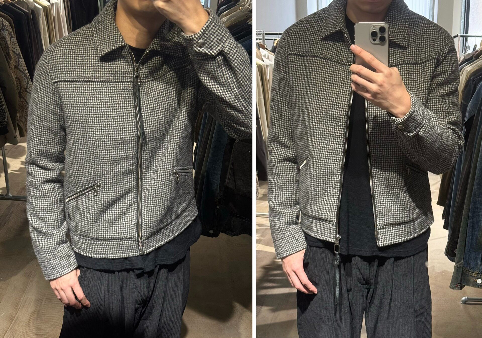 Lanvin Houndstooth Wool Harrington Jacket — detail