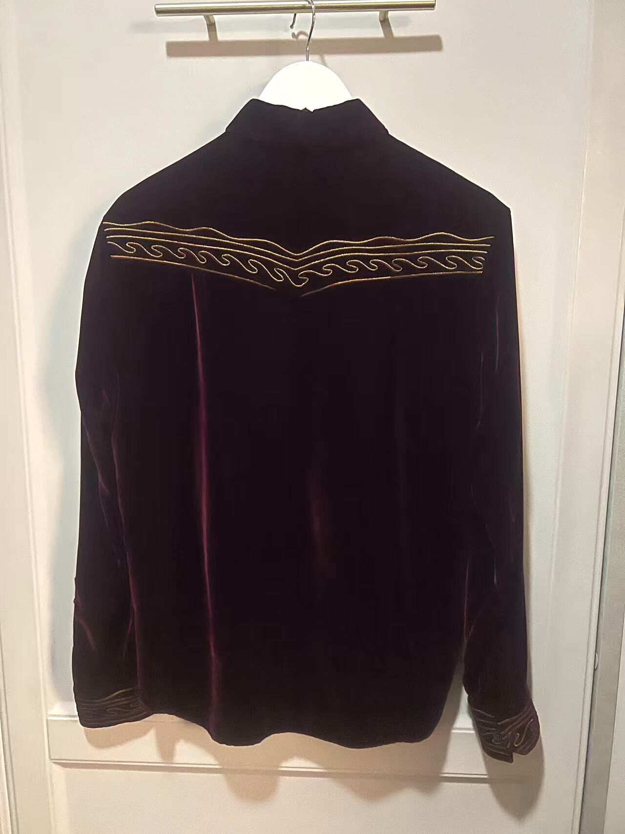 Saint Laurent Red Velvet Gold Embroidery Shirt — back