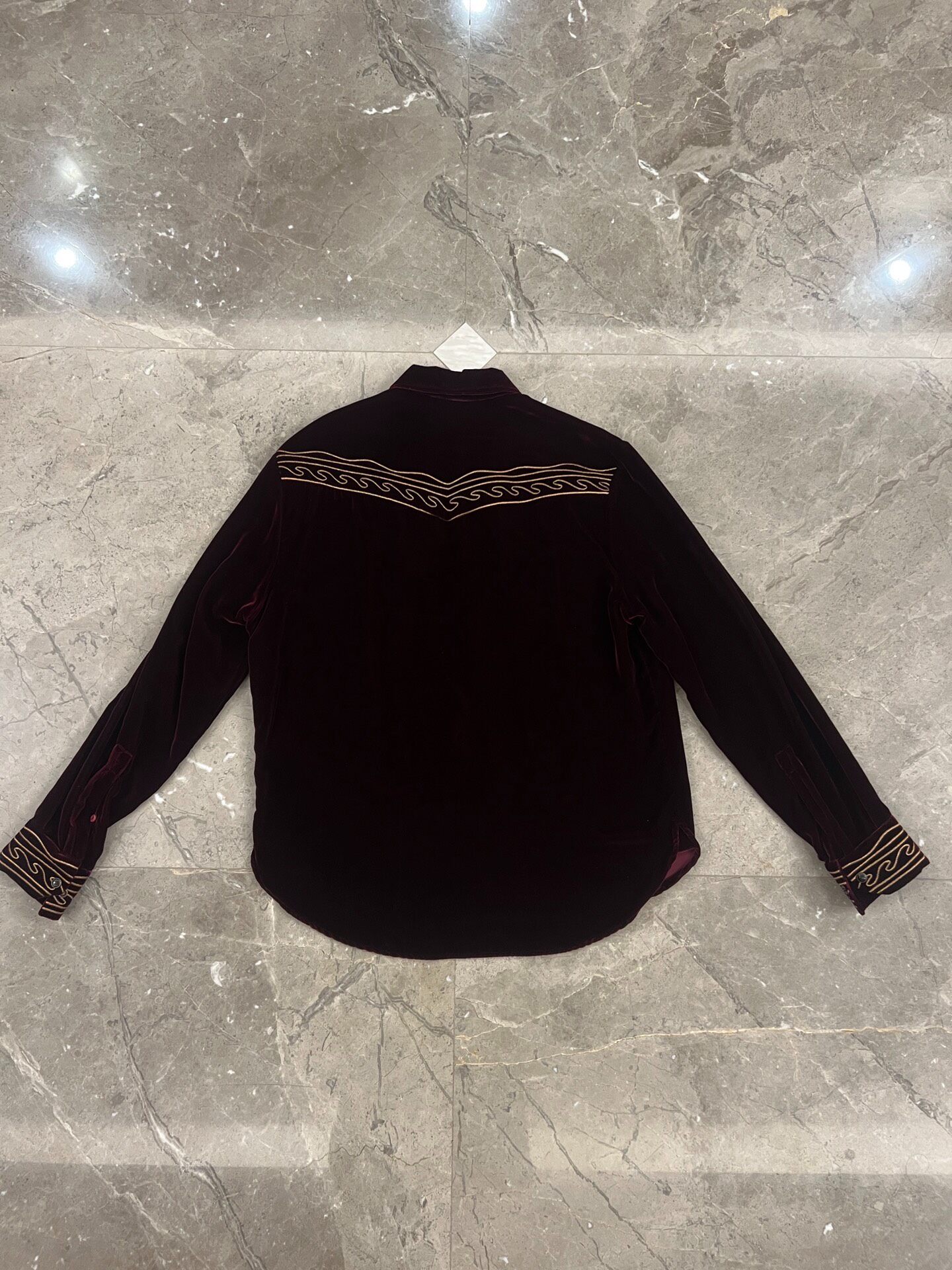 Saint Laurent Red Velvet Gold Embroidery Shirt — front