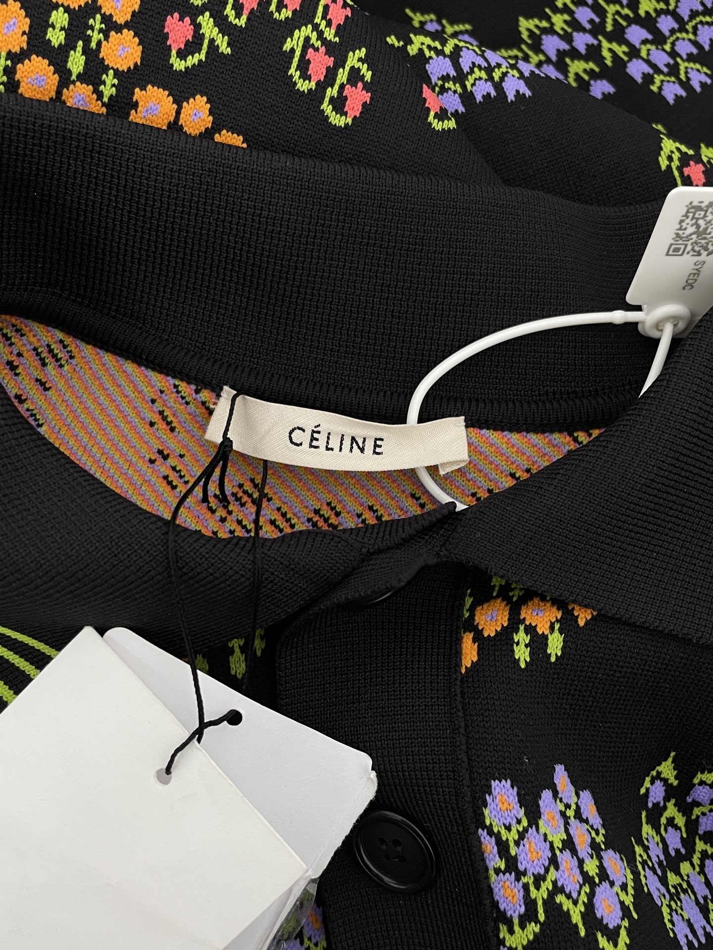 Celine Floral Knit Polo Shirt — detail
