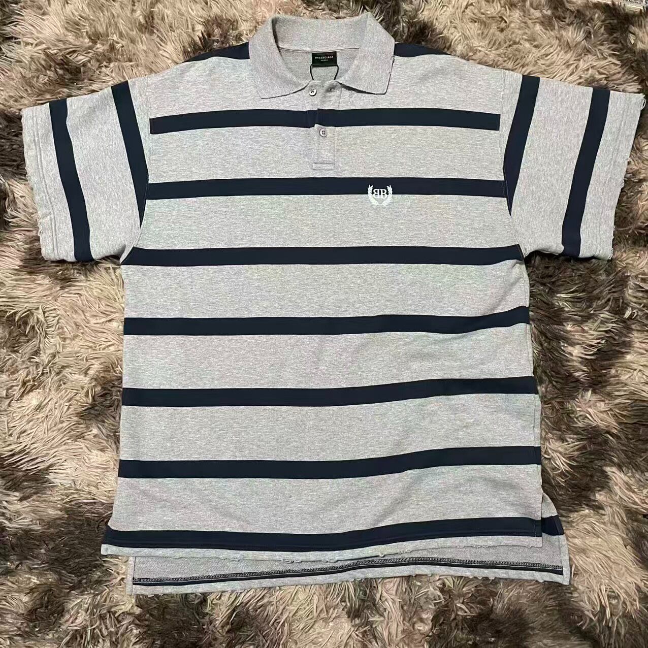 Balenciaga 25SS Gray Blue Striped Polo
