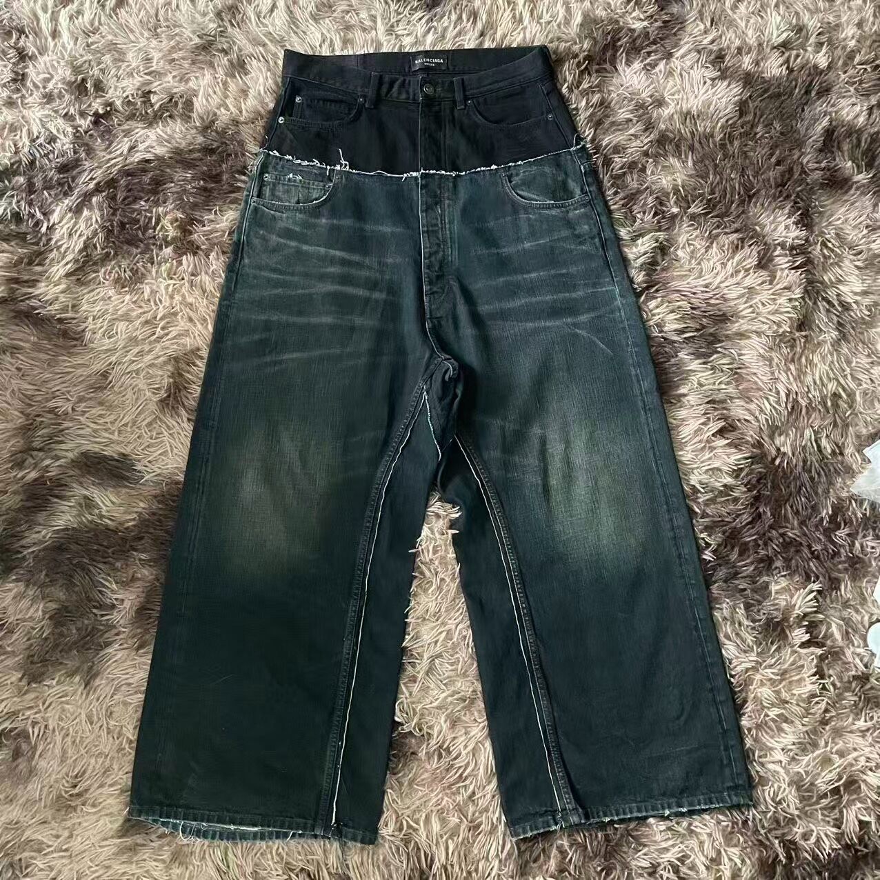 Balenciaga Double-Waist Distressed Jeans