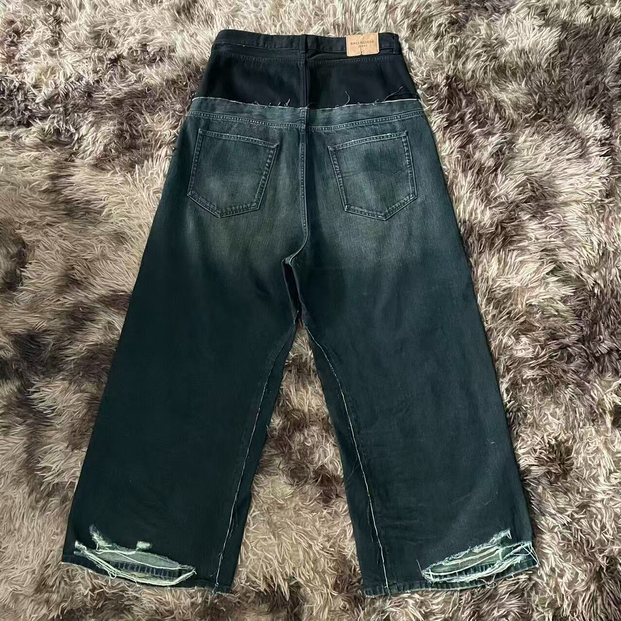 Balenciaga Double-Waist Distressed Jeans — front