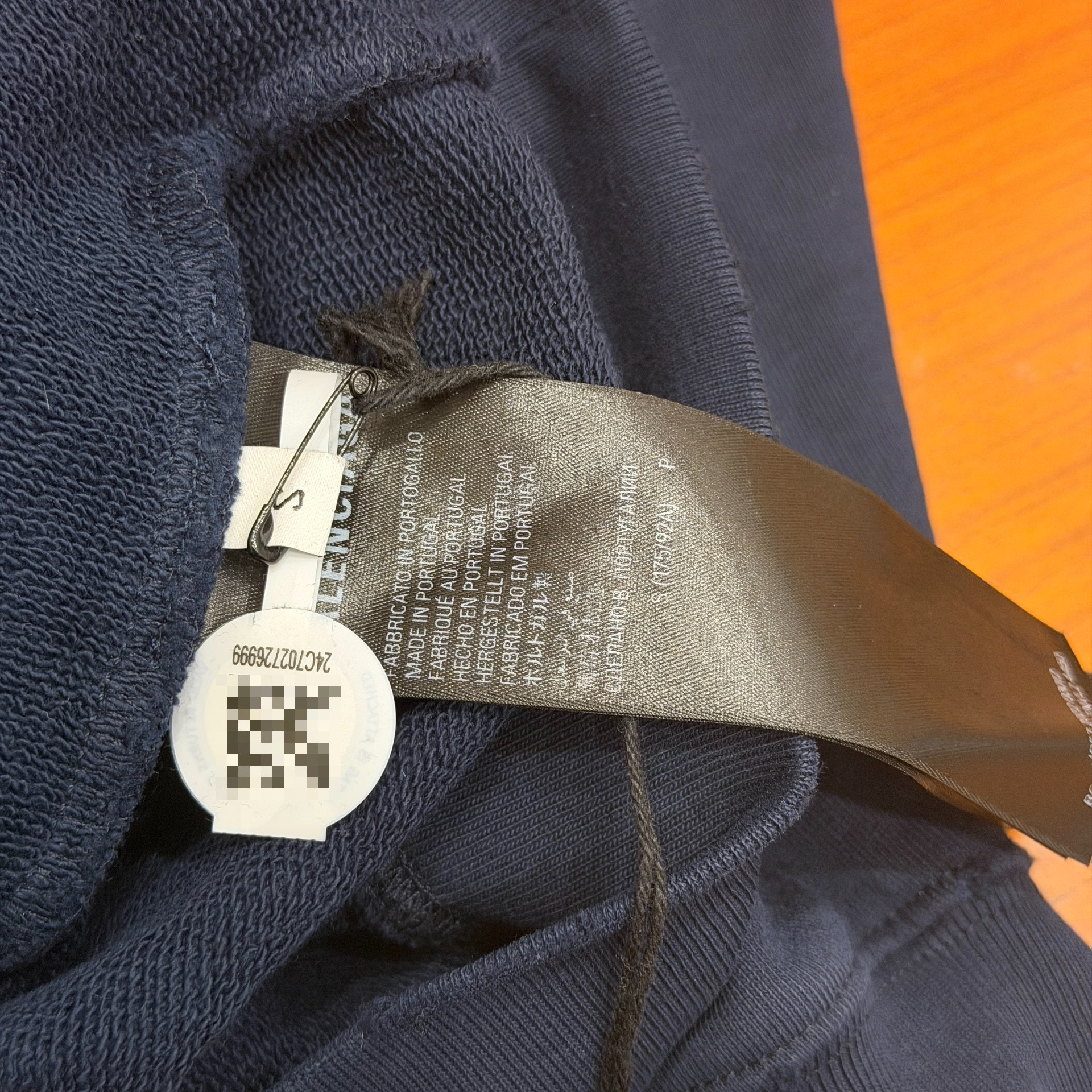 Balenciaga Navy Cracked Logo Hoodie — label