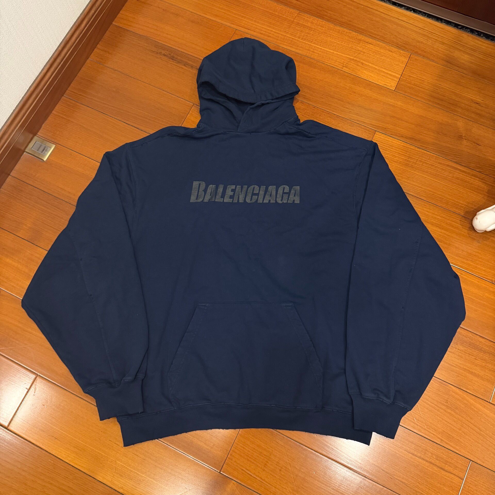 Balenciaga Navy Cracked Logo Hoodie