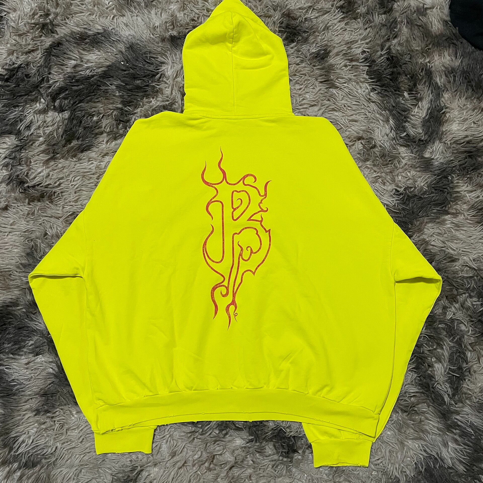 Balenciaga Neon Yellow Logo Hoodie — front