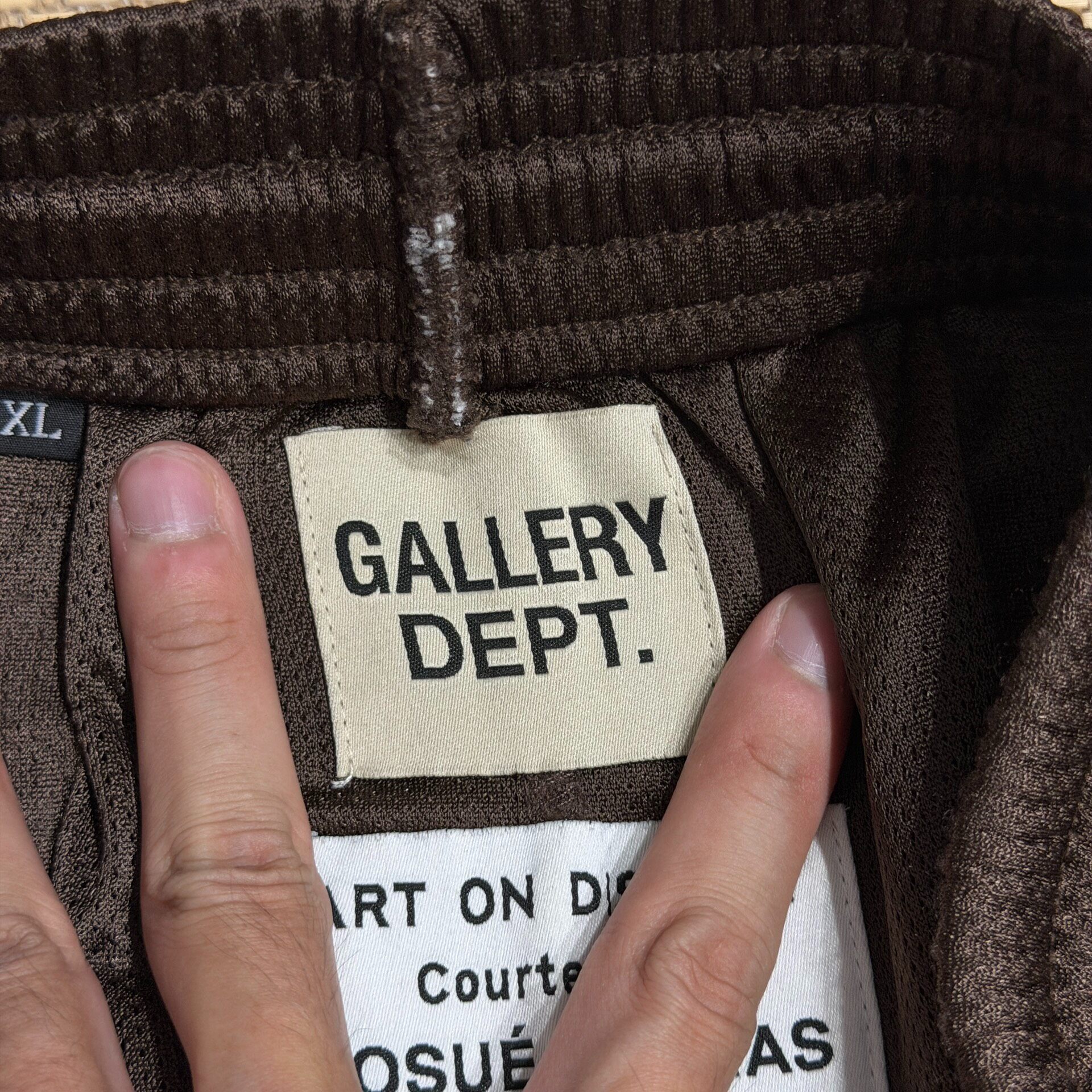 Gallery Dept Brown Mesh Logo Shorts — back