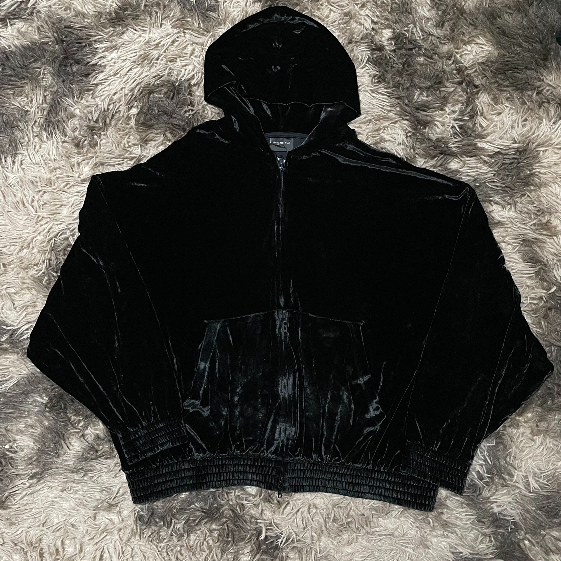 Balenciaga BB Rhinestone Velvet Zip Hoodie — front