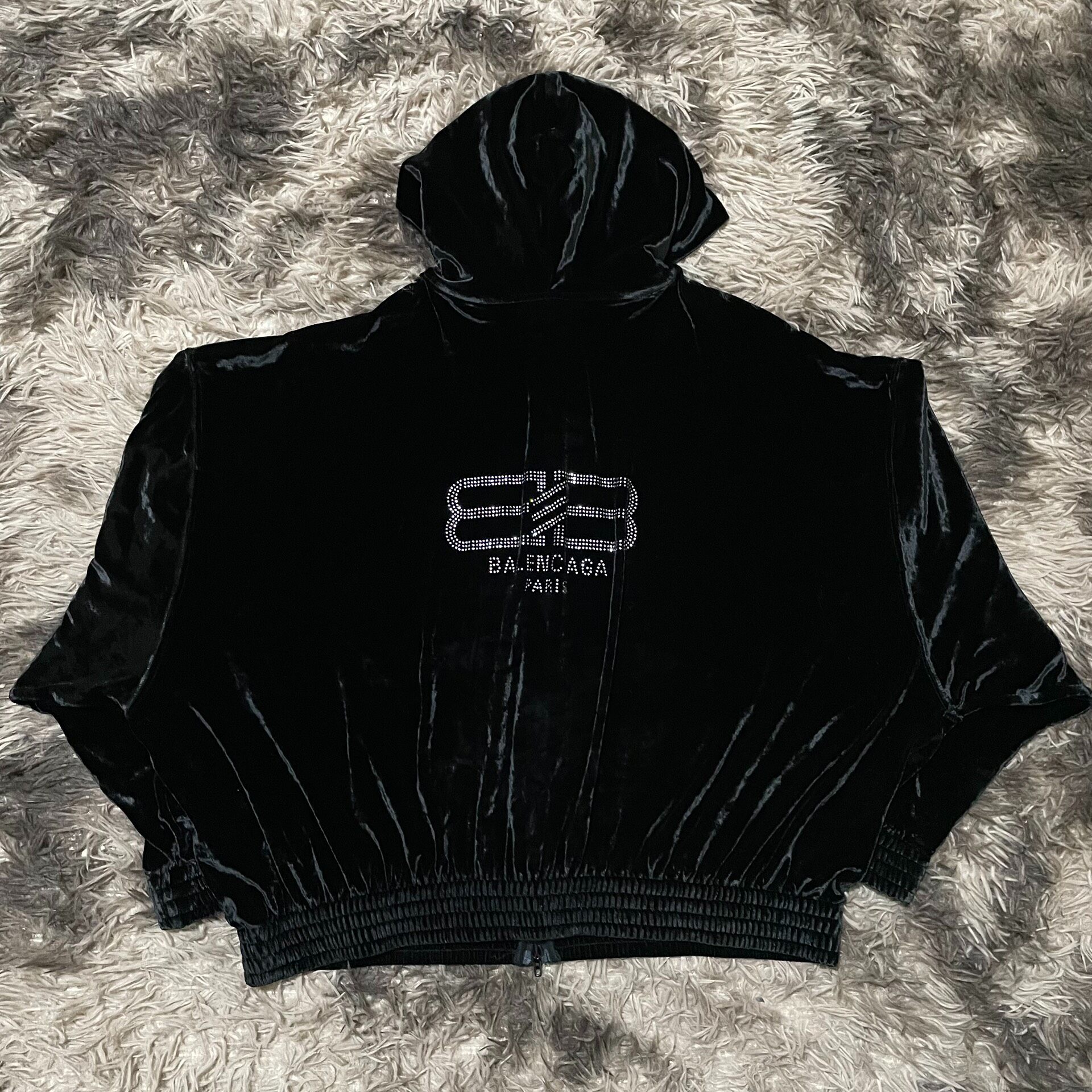 Balenciaga BB Rhinestone Velvet Zip Hoodie