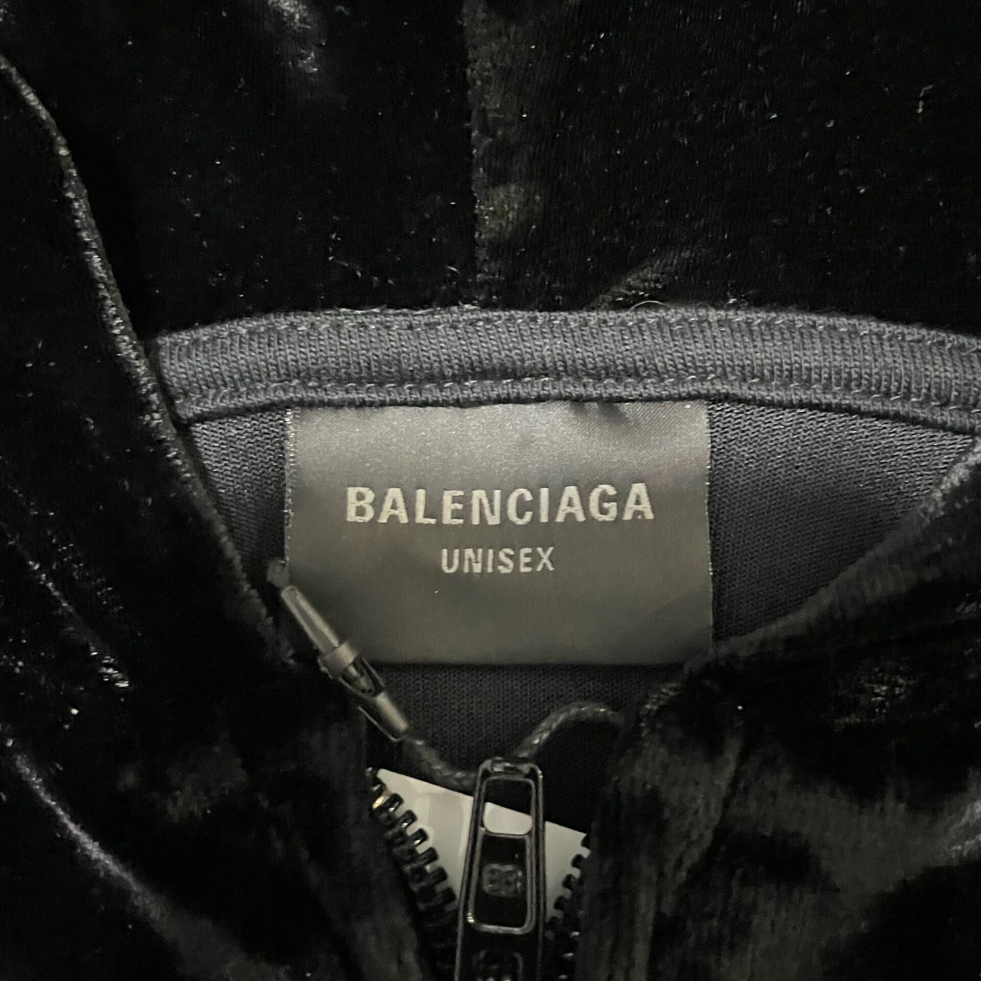Balenciaga BB Rhinestone Velvet Zip Hoodie — detail