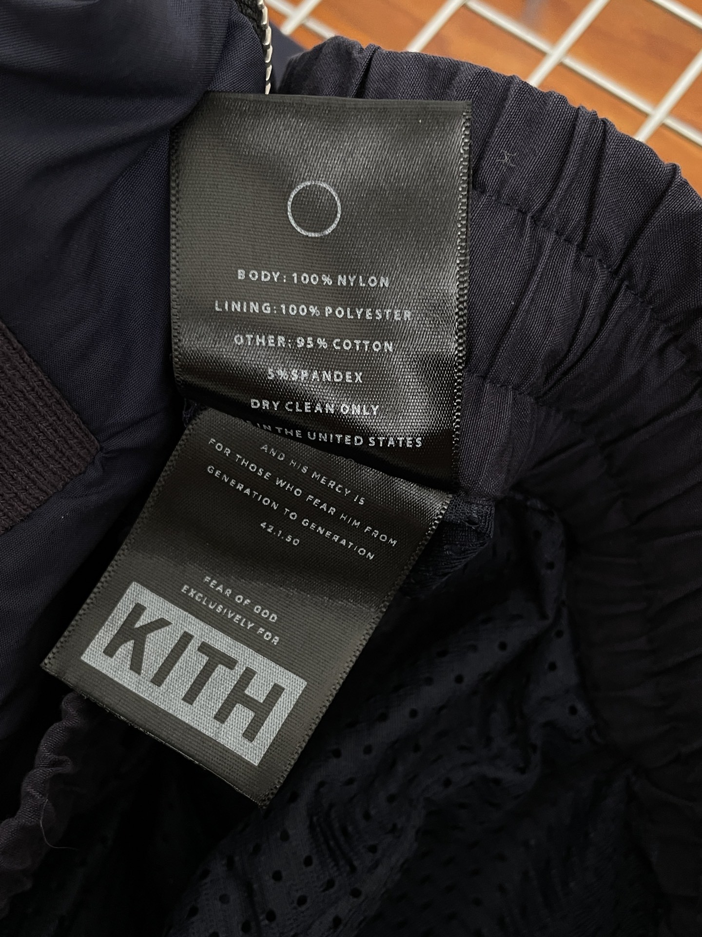 Fear of God x Kith Track Pants — label