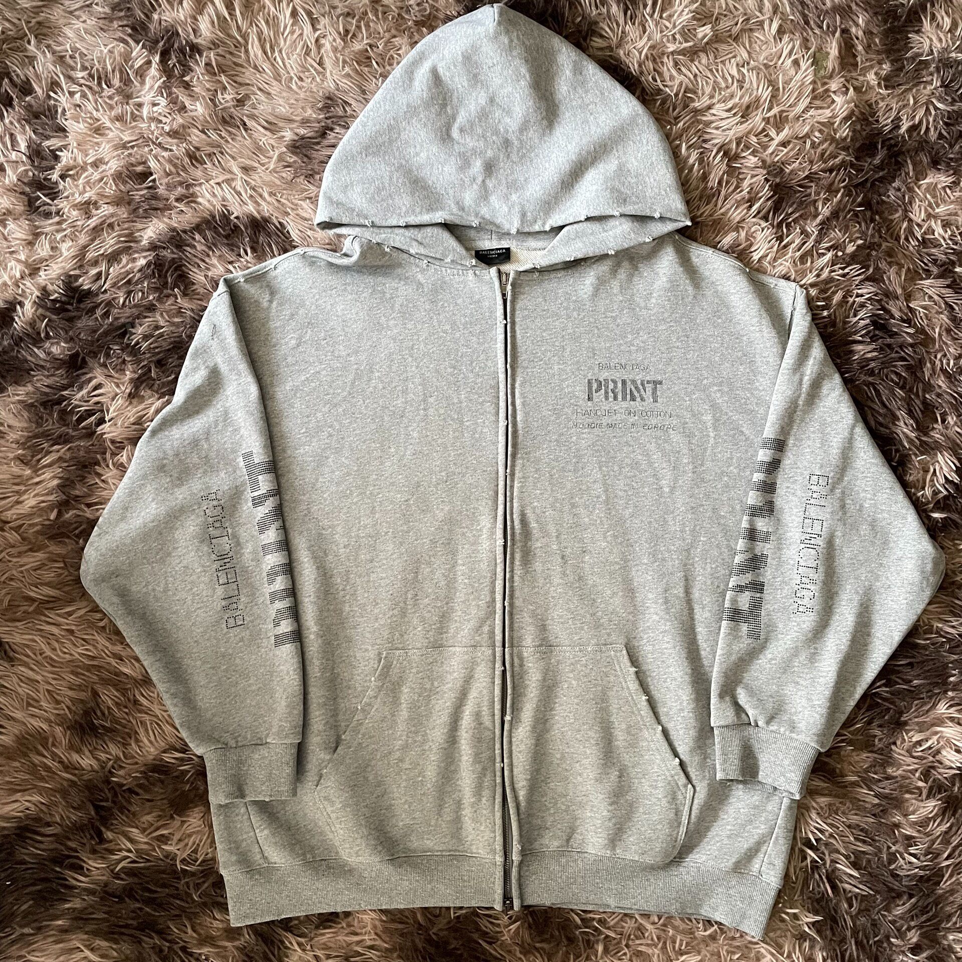 Balenciaga Gray Distressed Zip-Up Hoodie