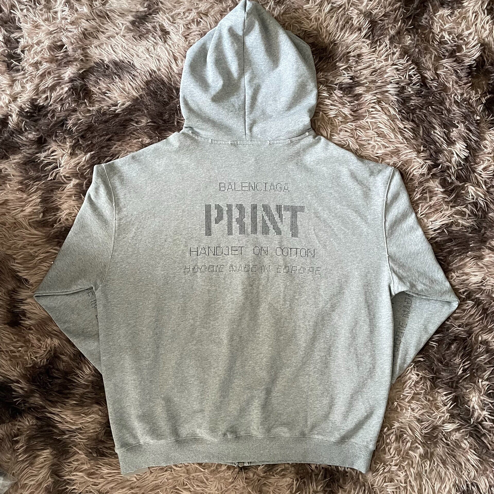 Balenciaga Gray Distressed Zip-Up Hoodie — front
