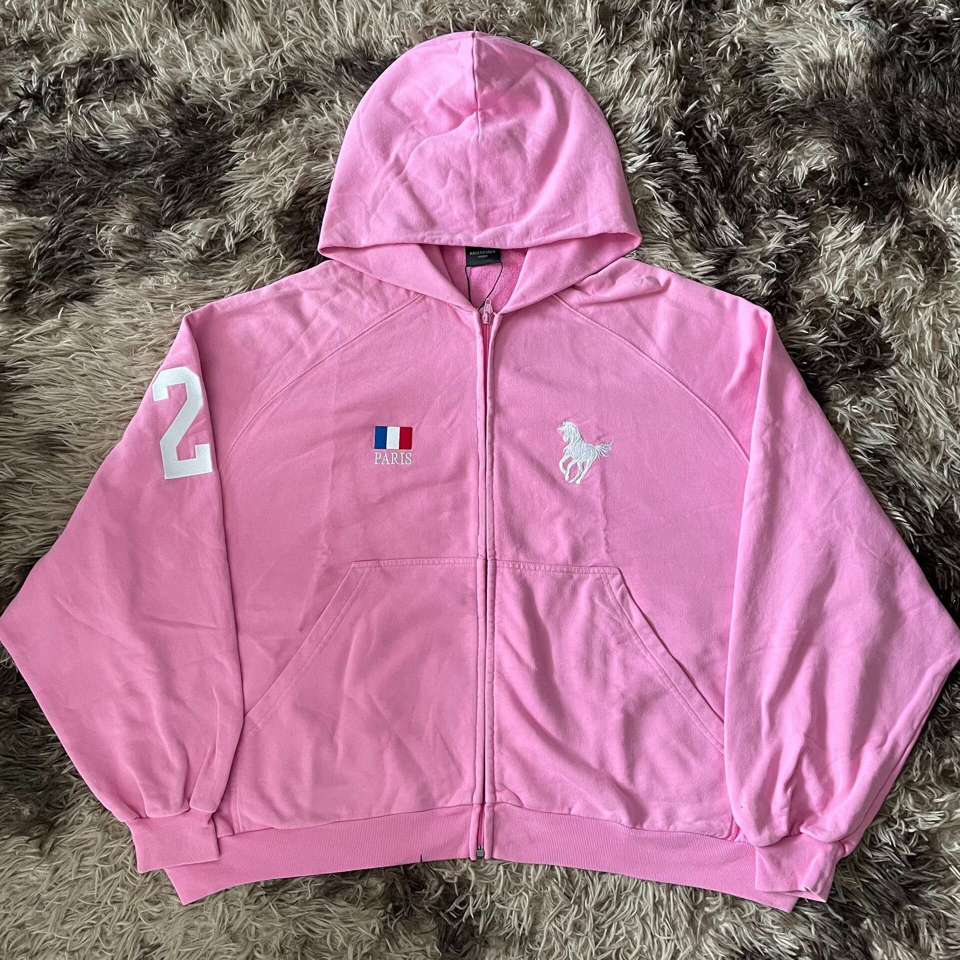 Balenciaga Pink Horse Print Zip Hoodie