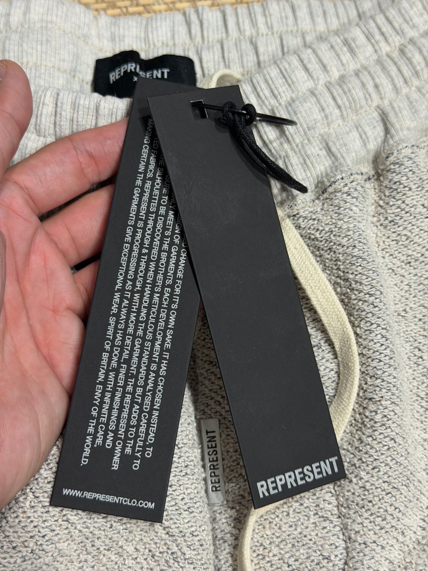 Thick Gray Tapered Linen Pants — label