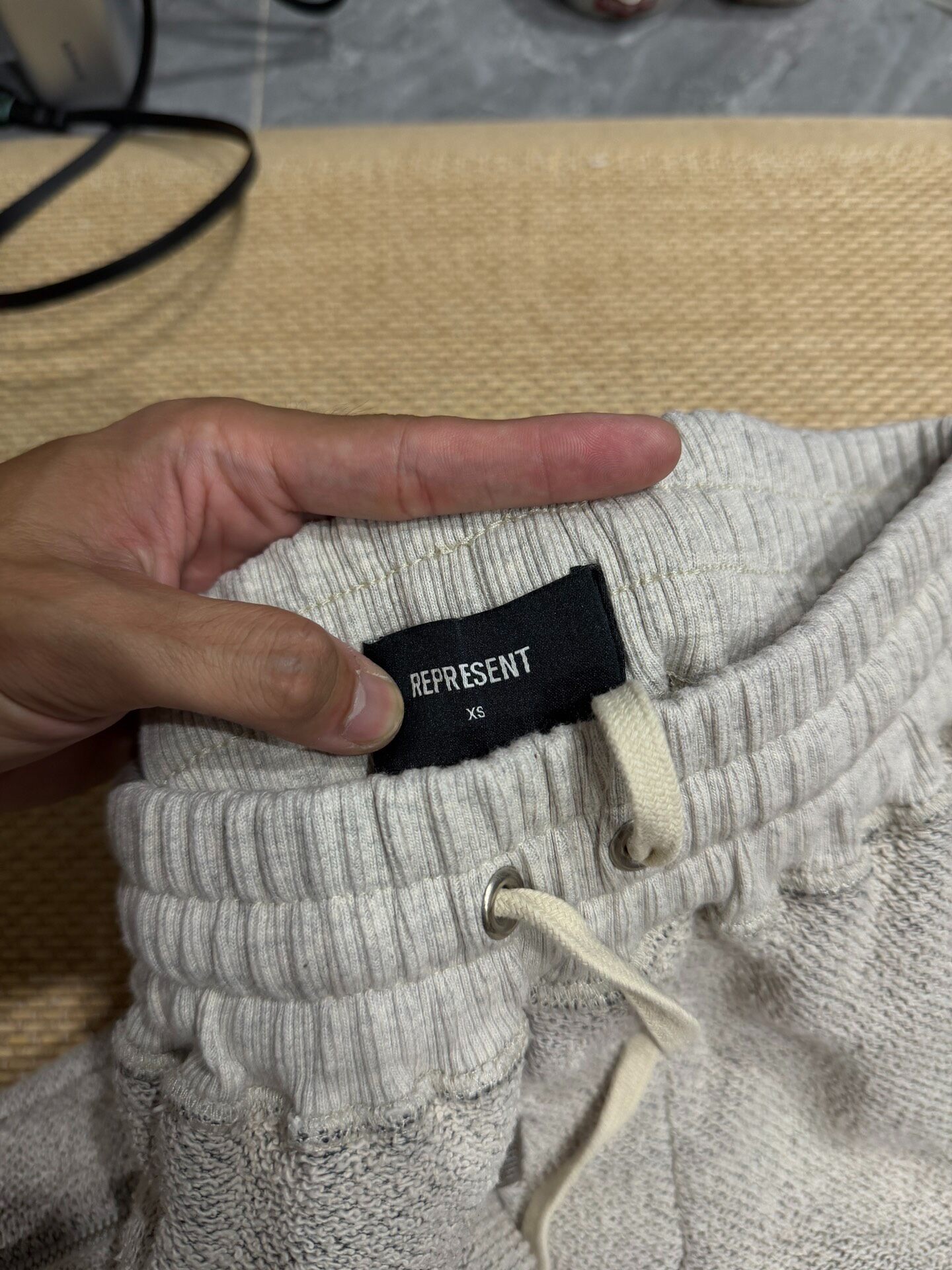Thick Gray Tapered Linen Pants — back