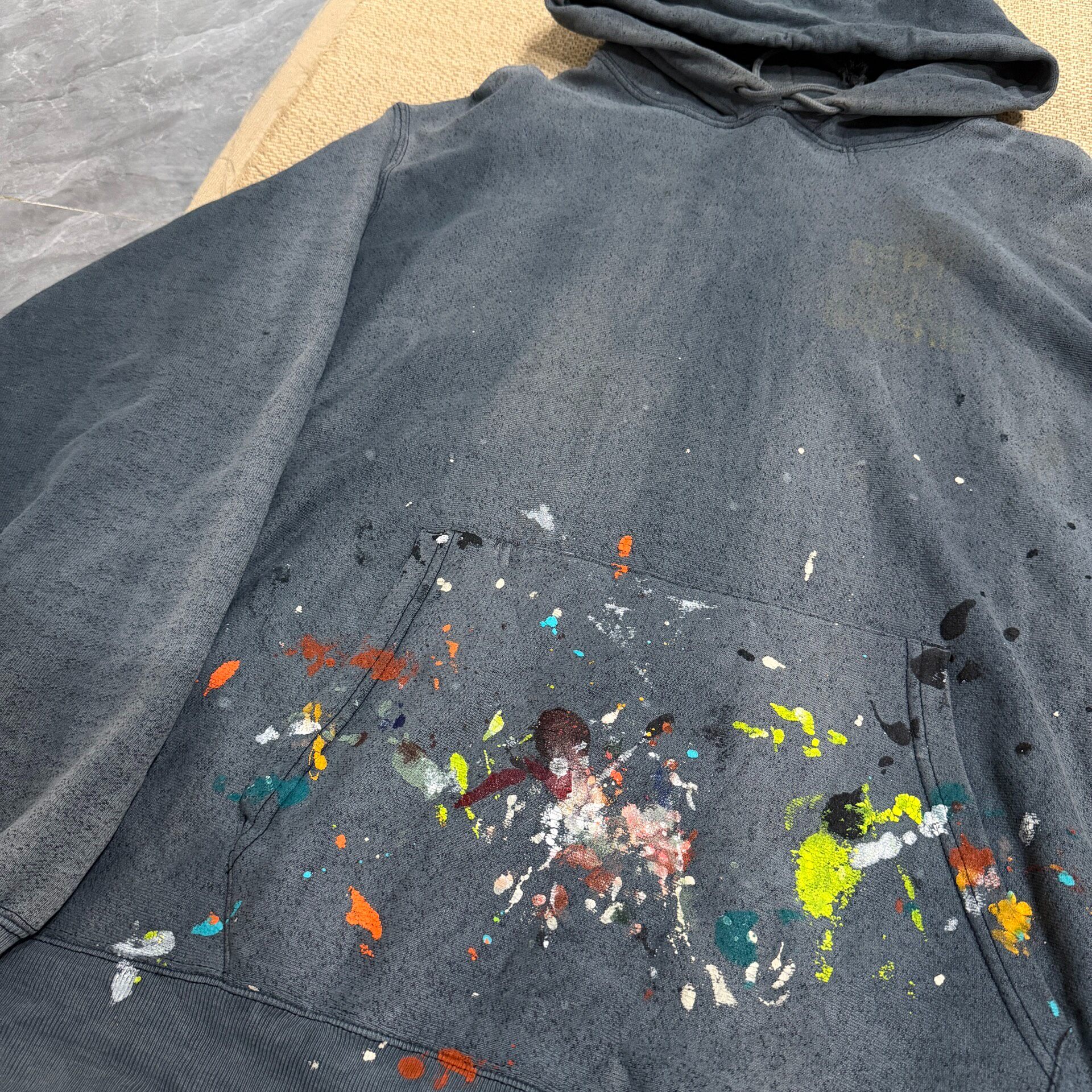 Gallery Dept Dark Blue Paint Splatter Hoodie — detail