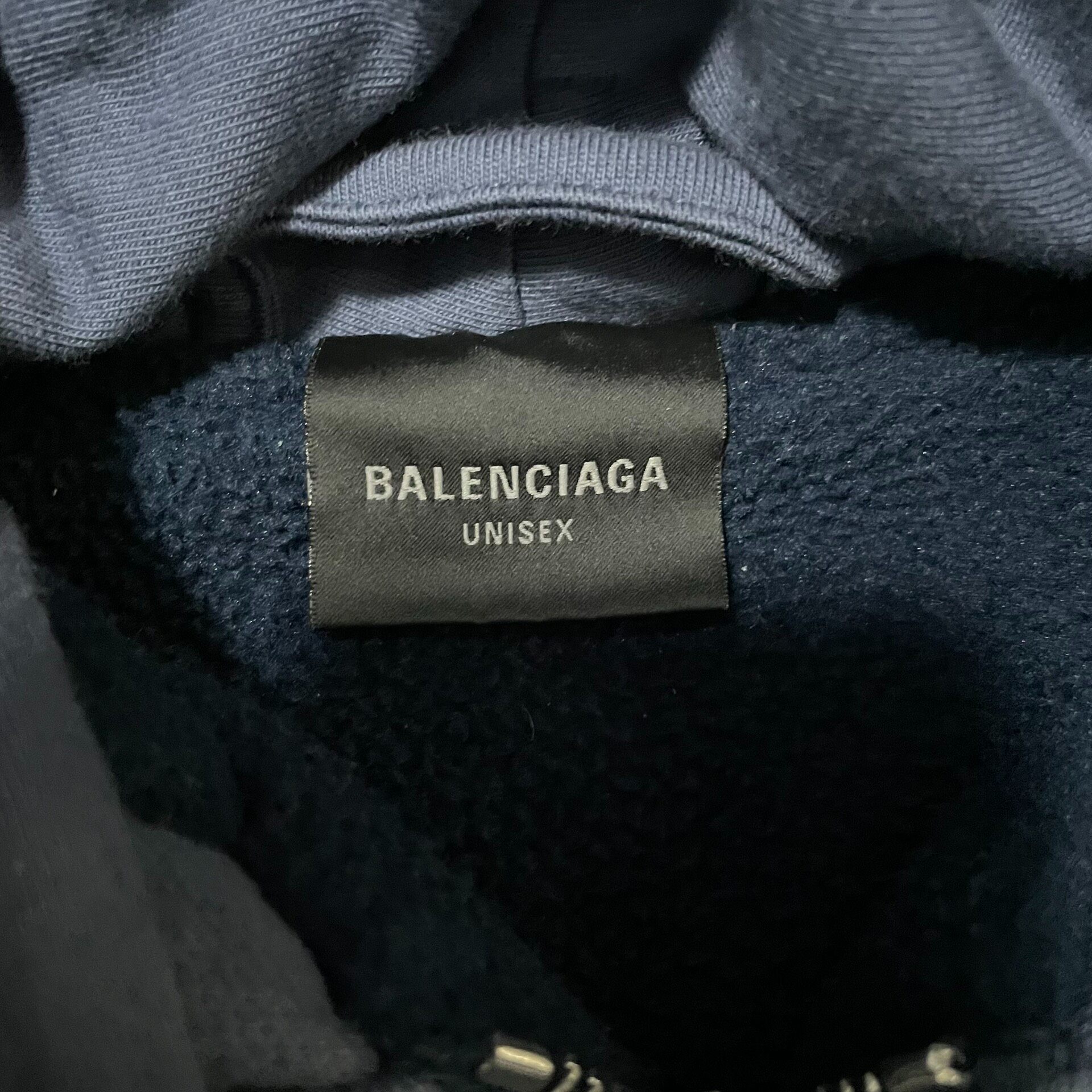 Balenciaga 4-Sleeve Blue Zip Hooded Jacket — detail