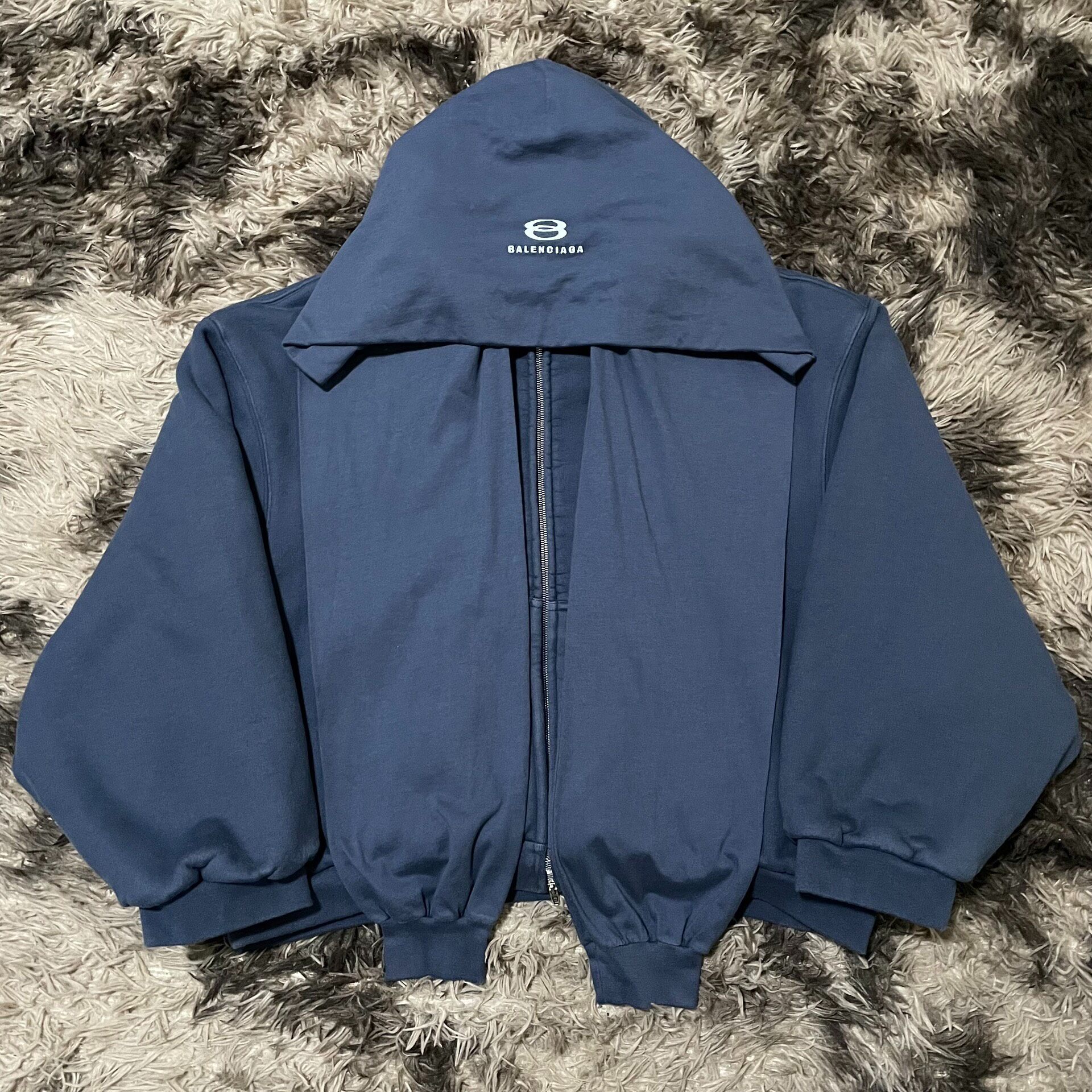 Balenciaga 4-Sleeve Blue Zip Hooded Jacket