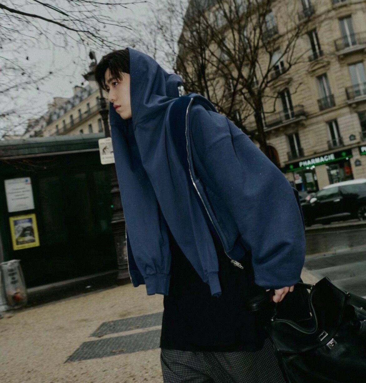 Balenciaga 4-Sleeve Blue Zip Hooded Jacket — label