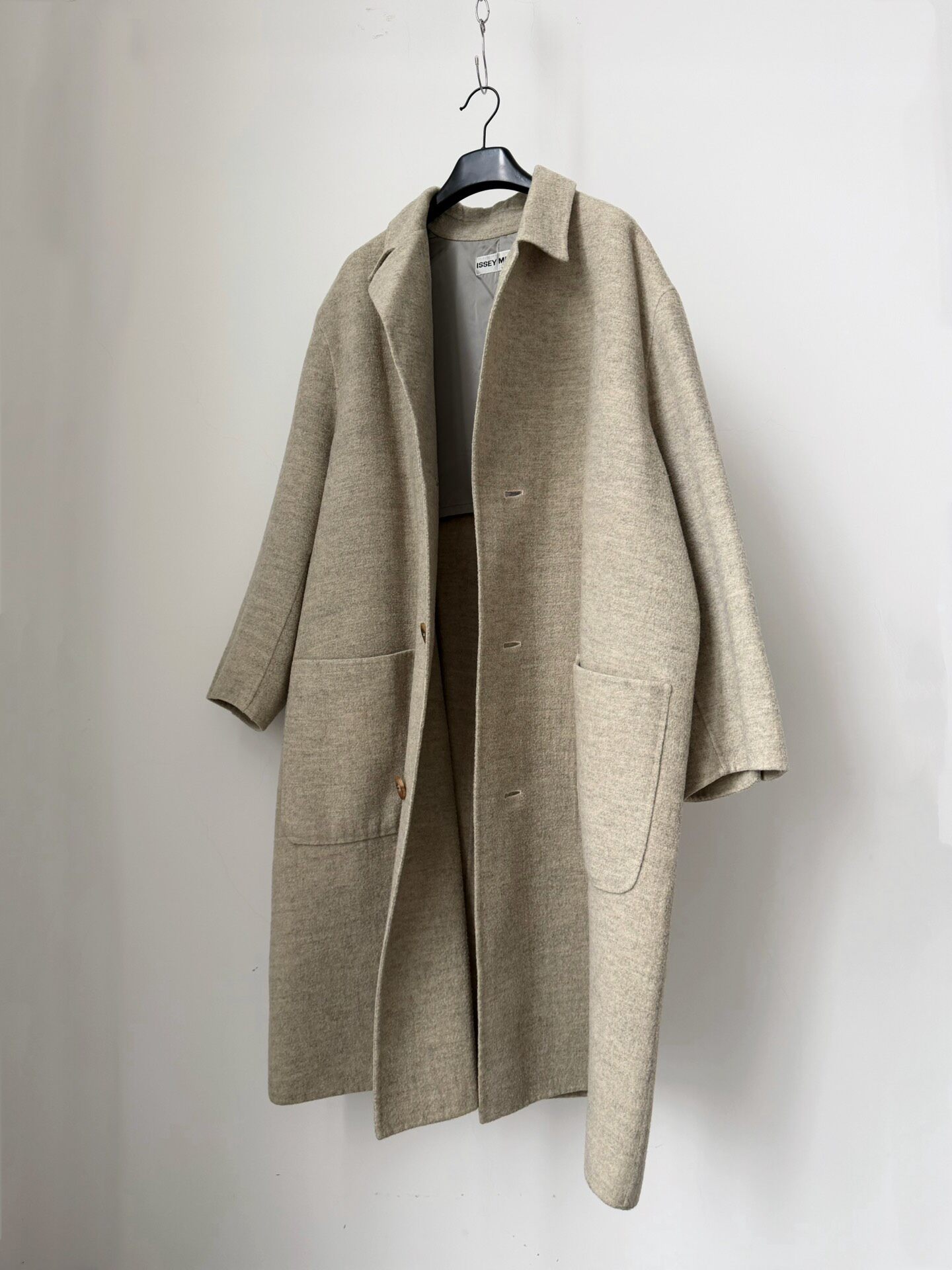 Issey Miyake Oatmeal Wool Long Coat — front