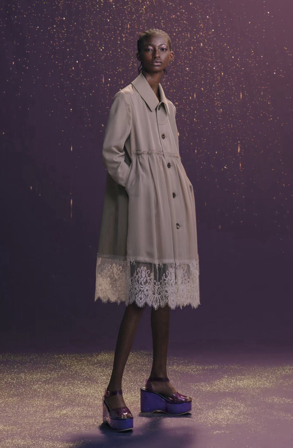 Undercover Lace Hem Trench Coat — front