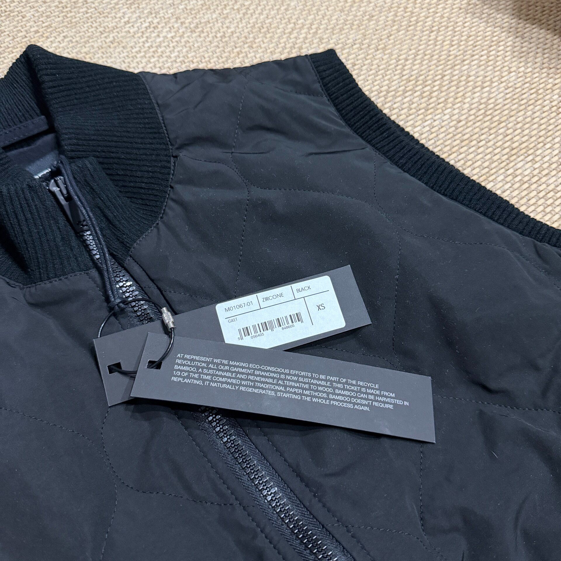 Black Quilted Lightweight Down Vest — detail