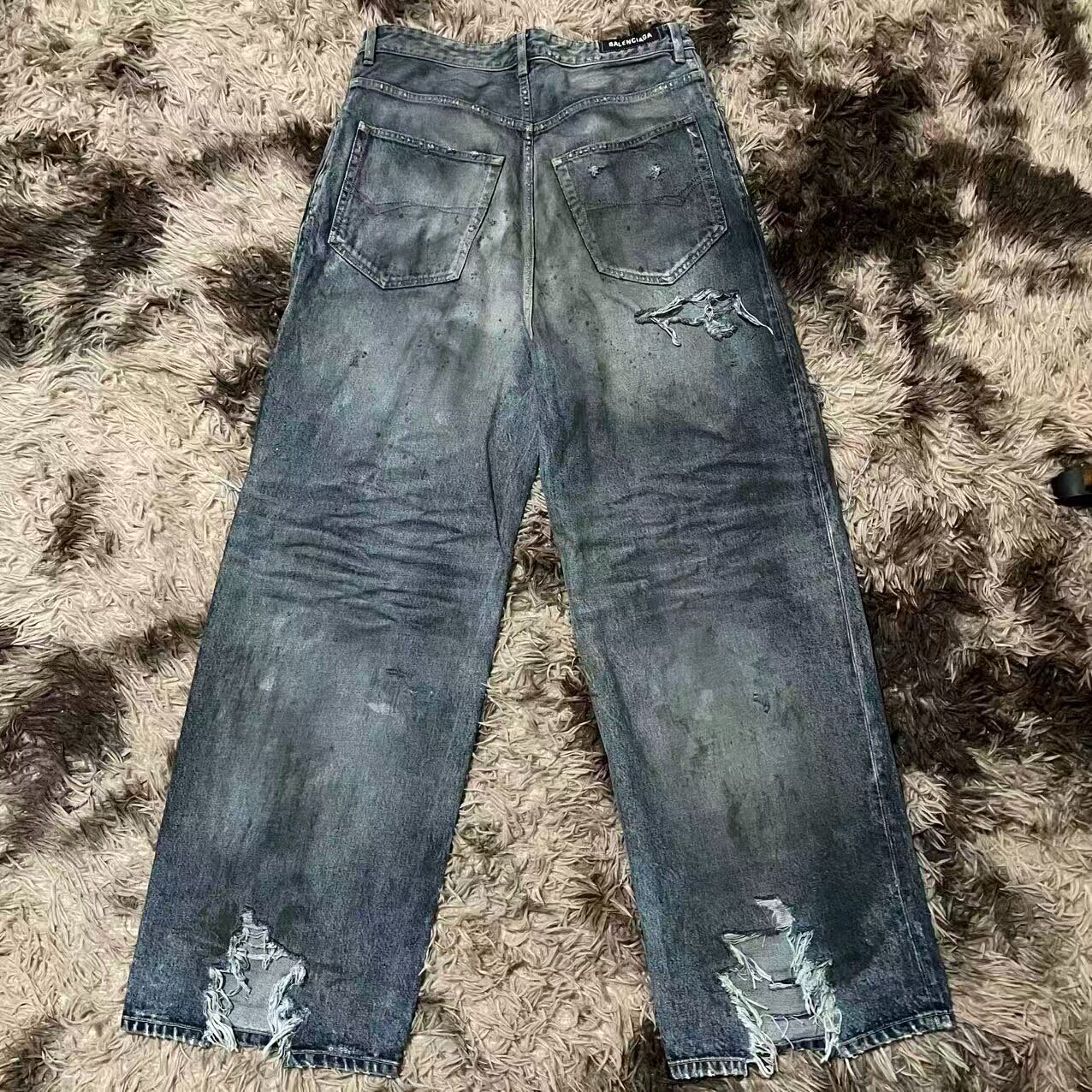 Balenciaga 23FW Mud Wash Double Knee Jeans — front