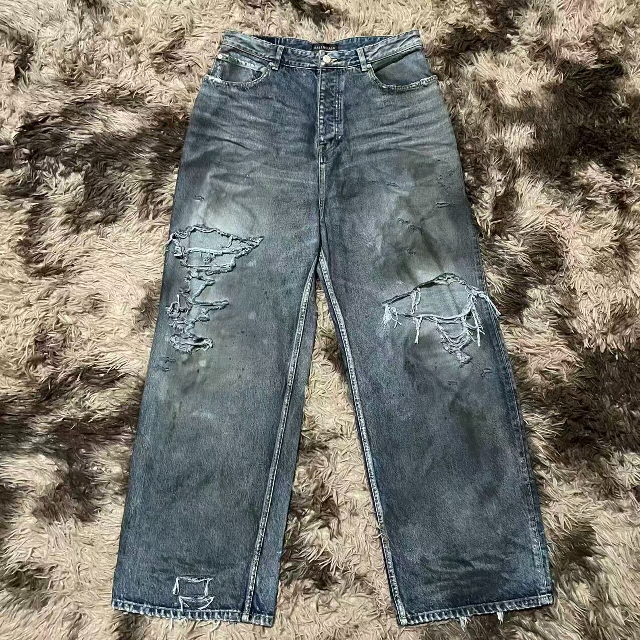 Balenciaga 23FW Mud Wash Double Knee Jeans