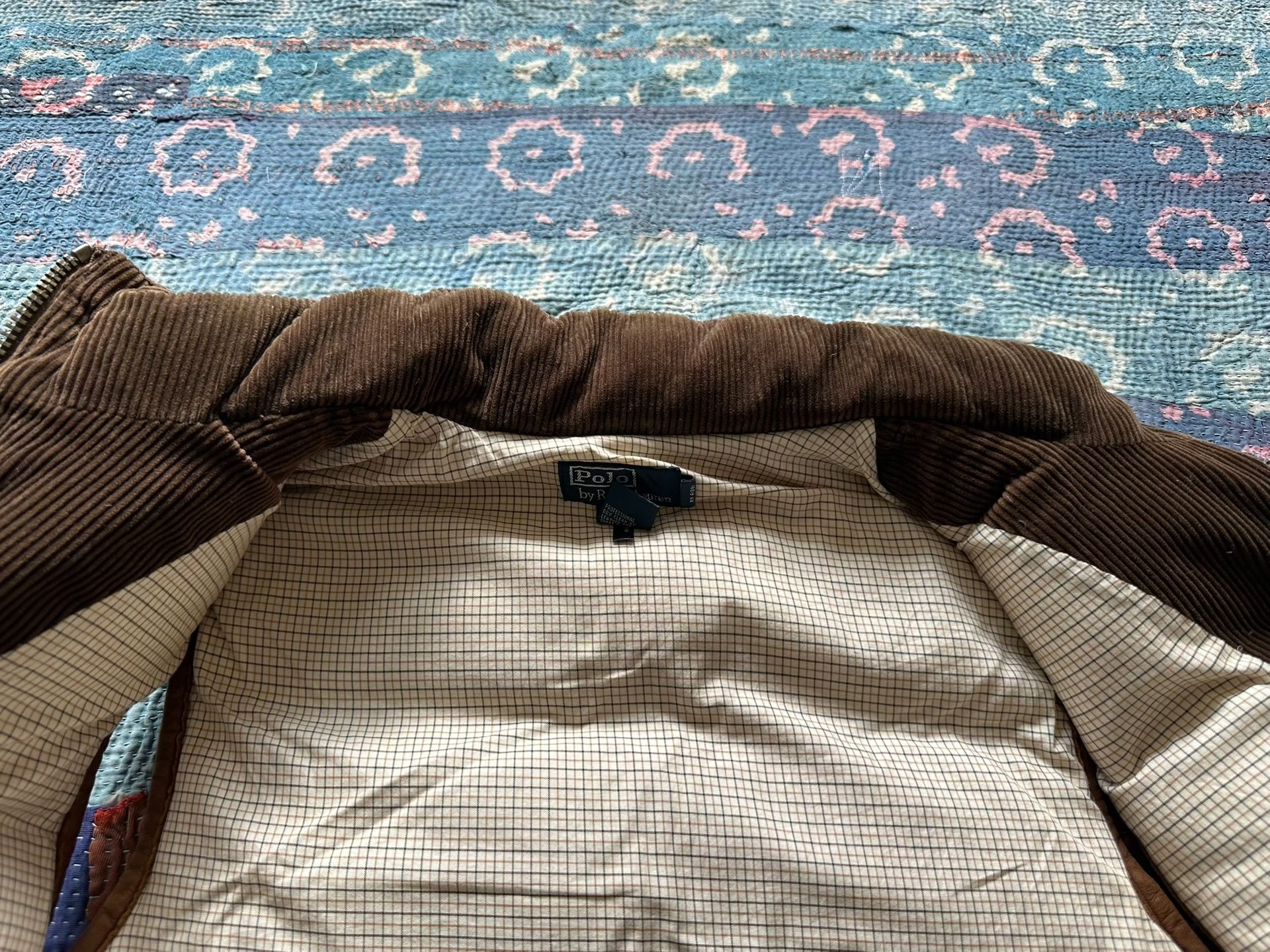 Polo RRL Corduroy Leather Trim Down Vest — back