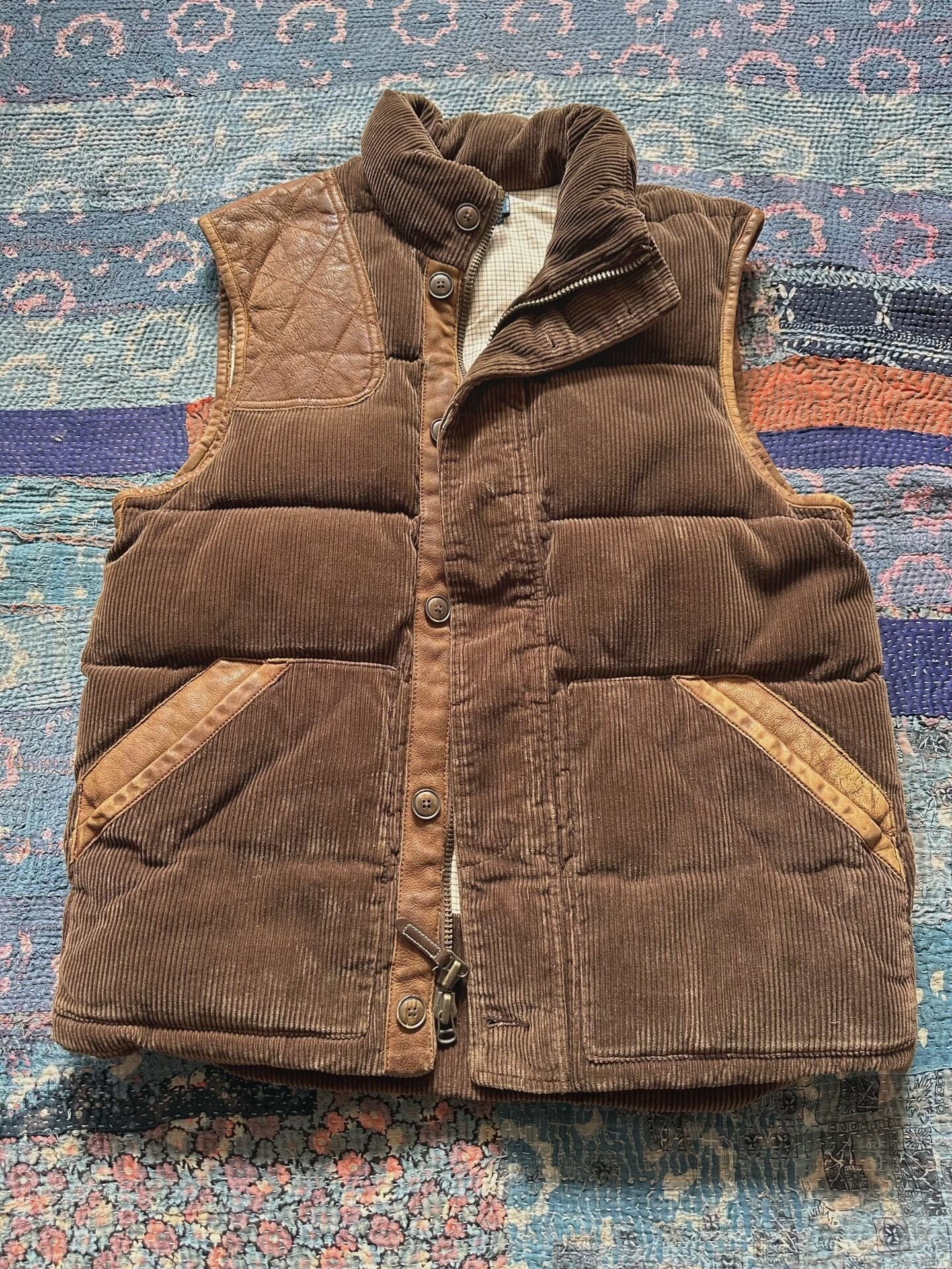 Polo RRL Corduroy Leather Trim Down Vest