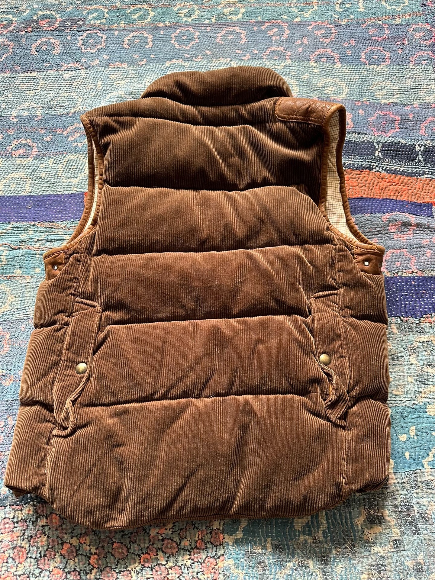 Polo RRL Corduroy Leather Trim Down Vest — front