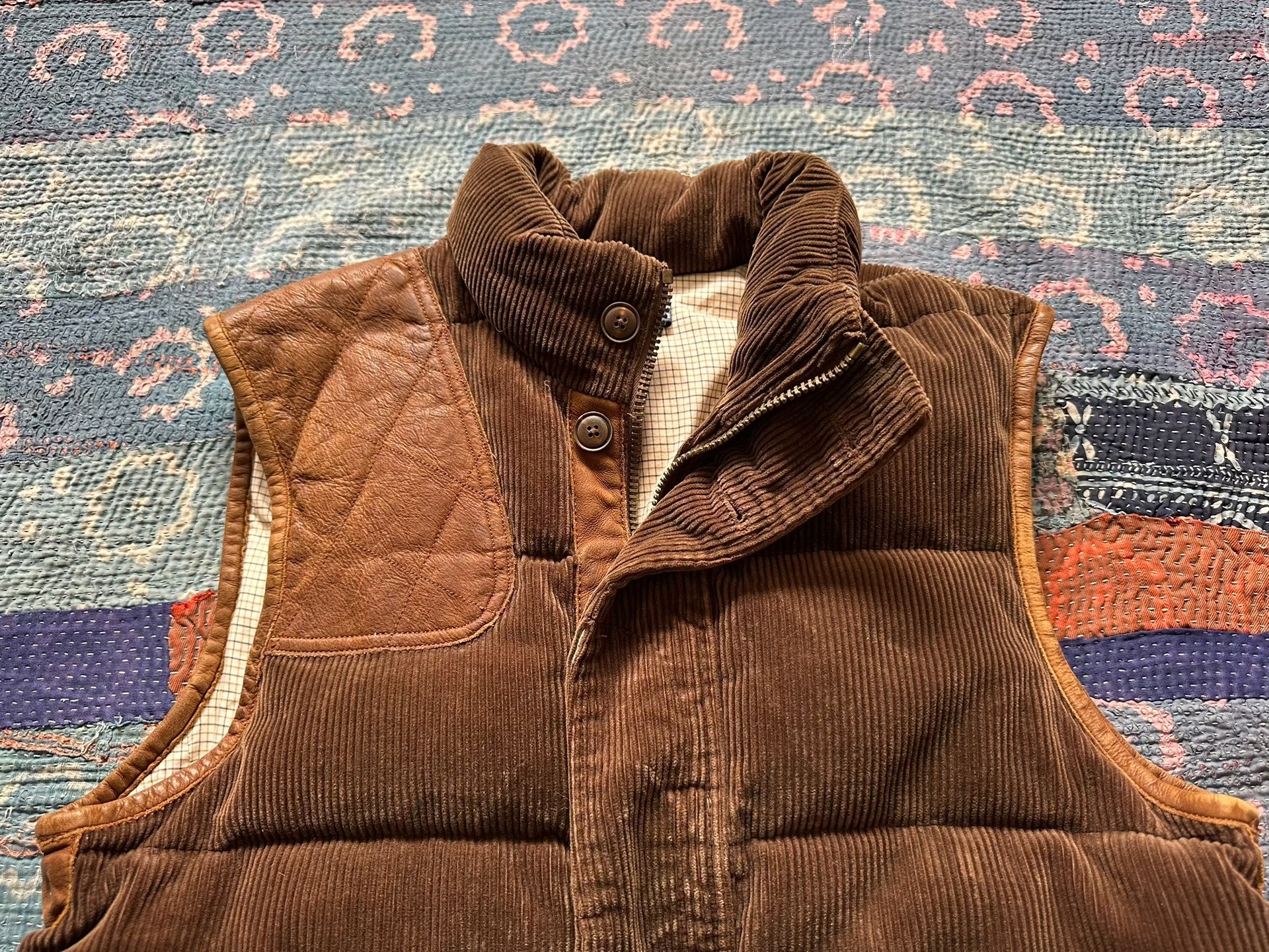 Polo RRL Corduroy Leather Trim Down Vest — label
