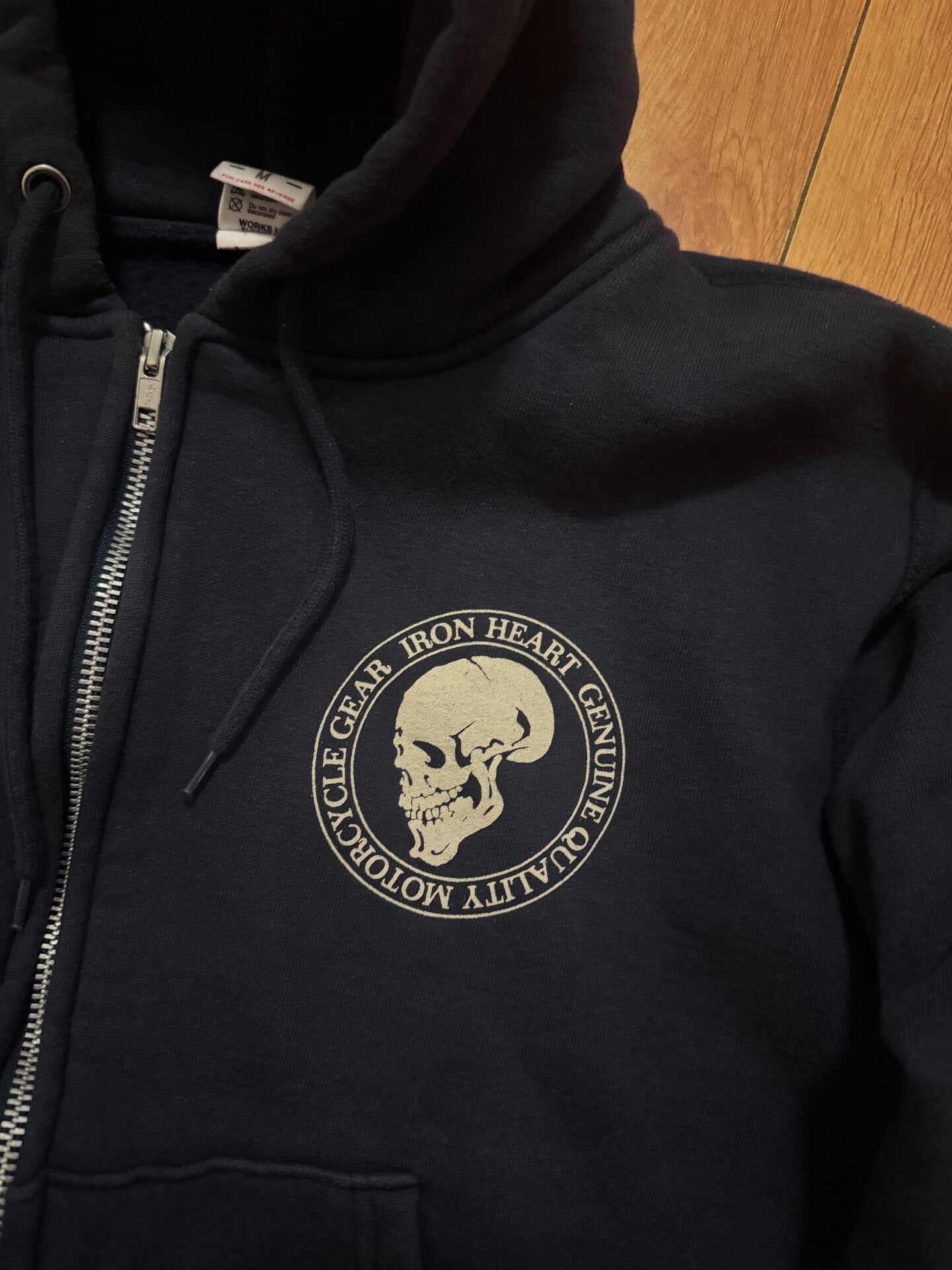 Iron Heart Navy Skull Zip Hoodie — front