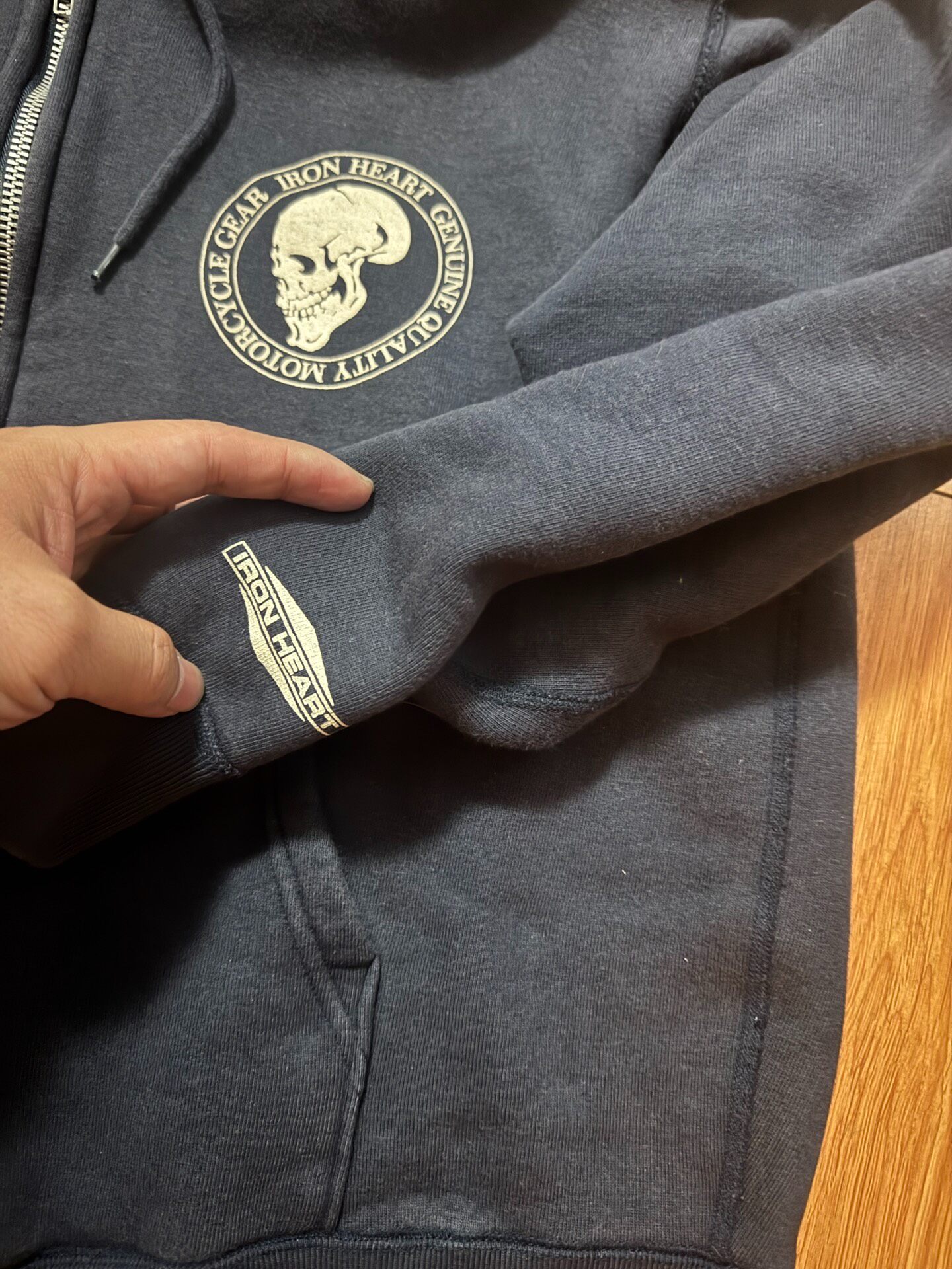 Iron Heart Navy Skull Zip Hoodie — detail