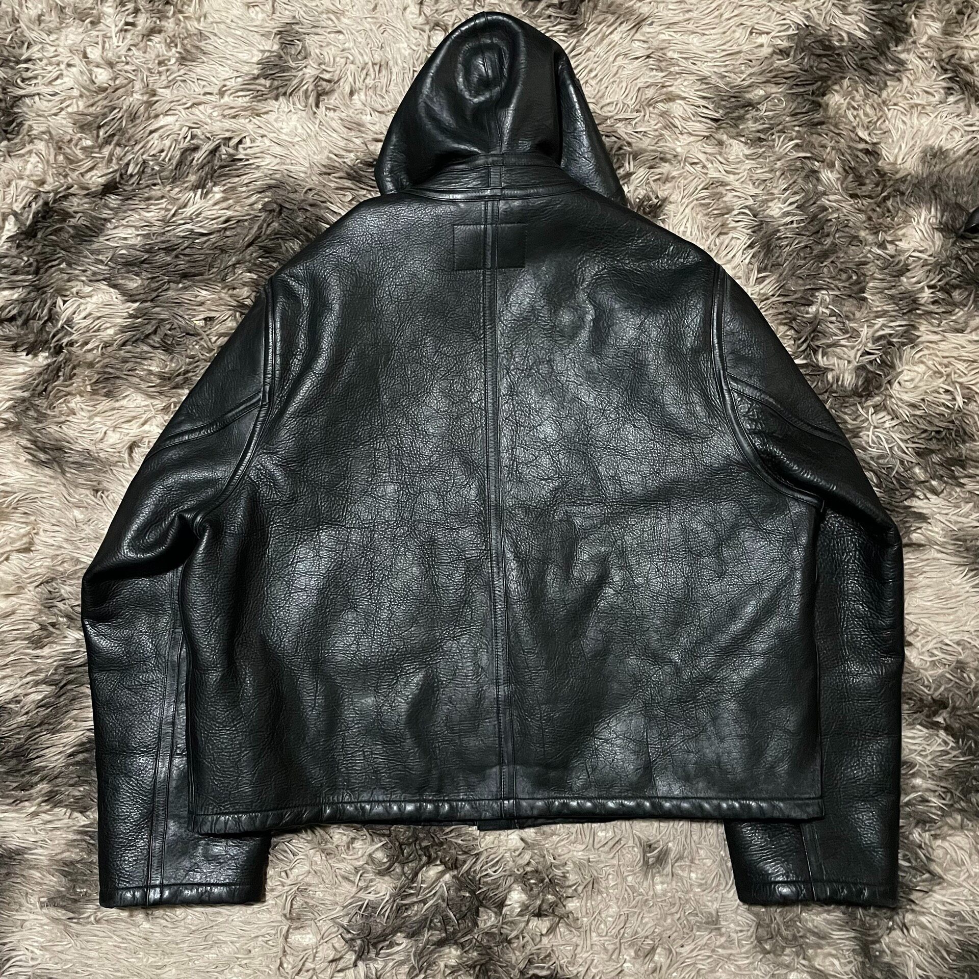 Balenciaga Hooded Leather Fleece Jacket — front