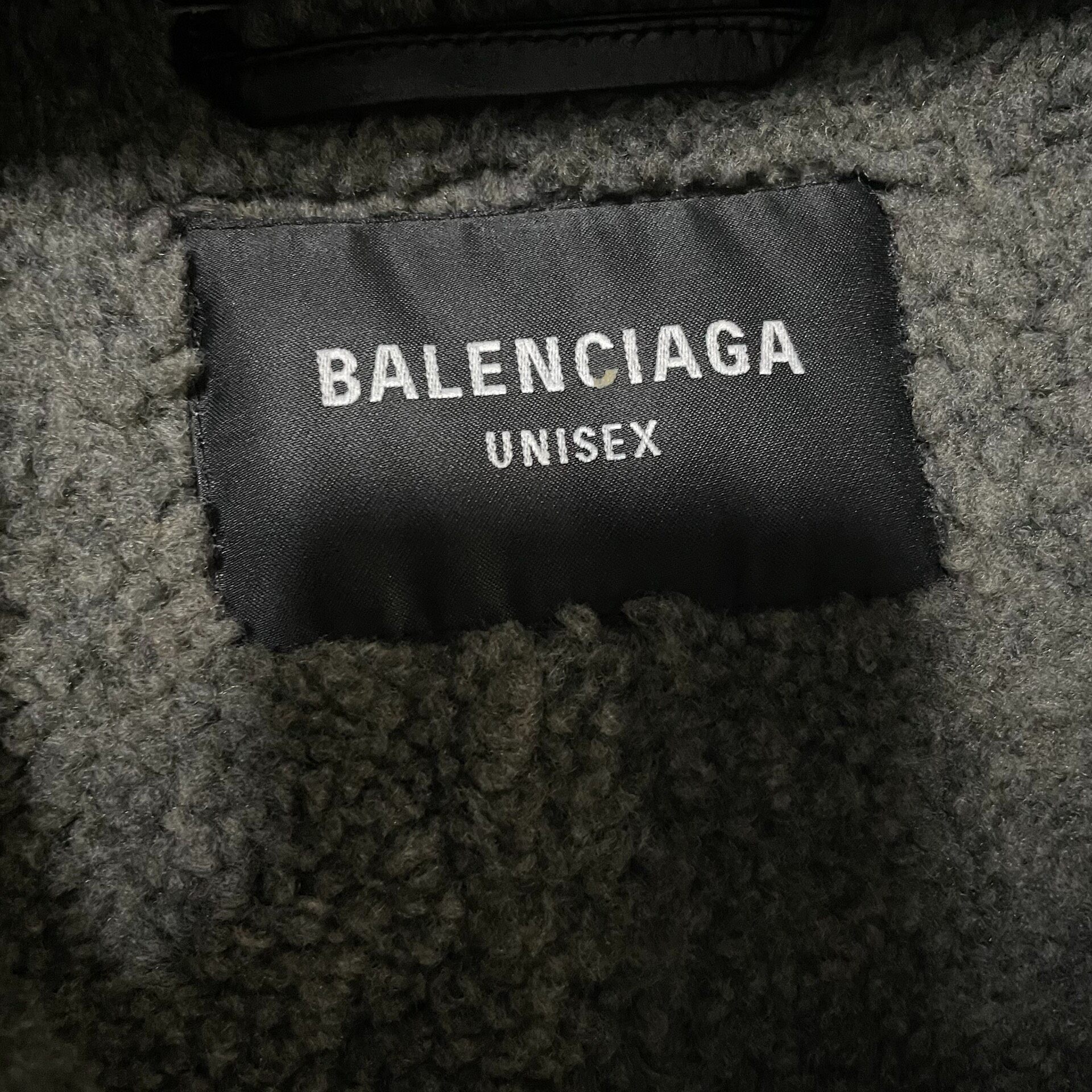 Balenciaga Hooded Leather Fleece Jacket — detail