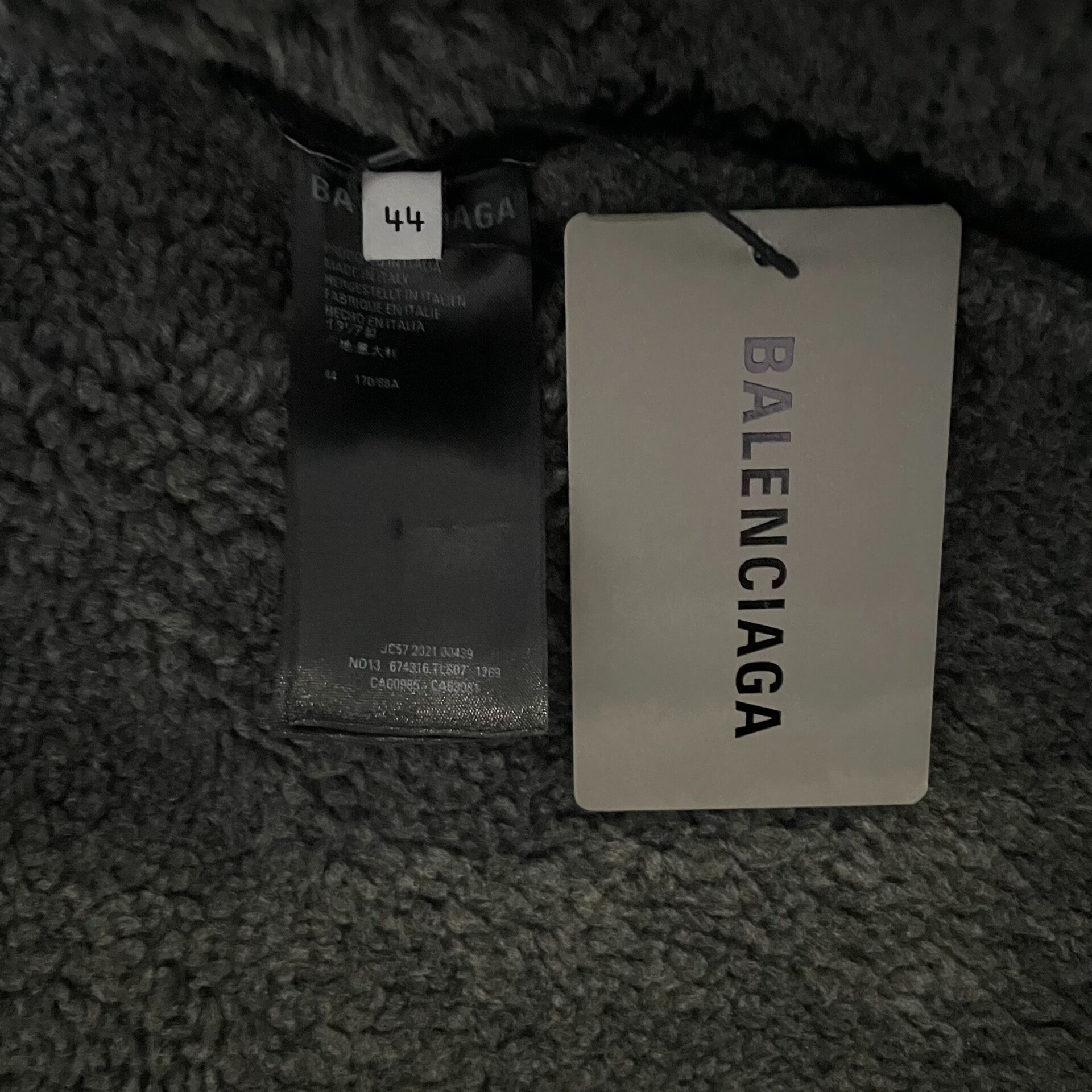 Balenciaga Hooded Leather Fleece Jacket — back