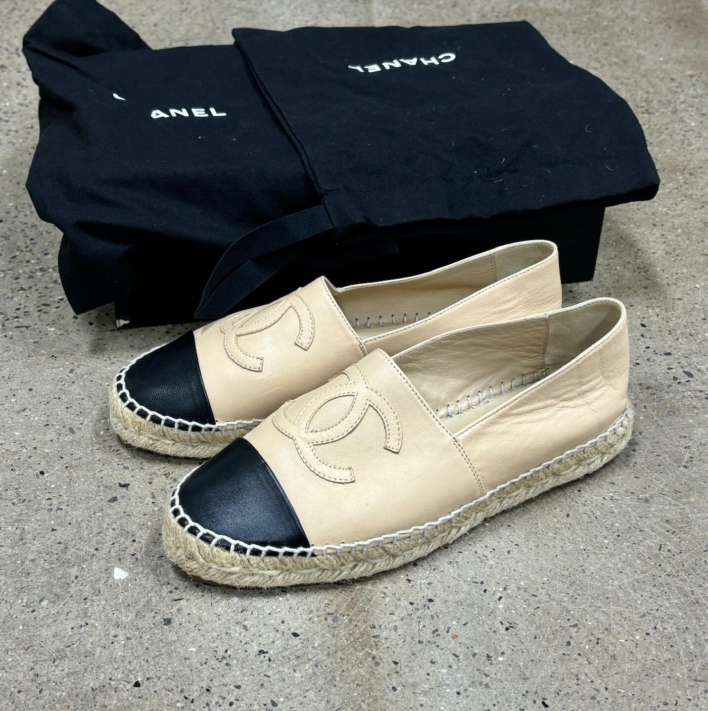 Chanel Beige-Black Espadrille Shoes