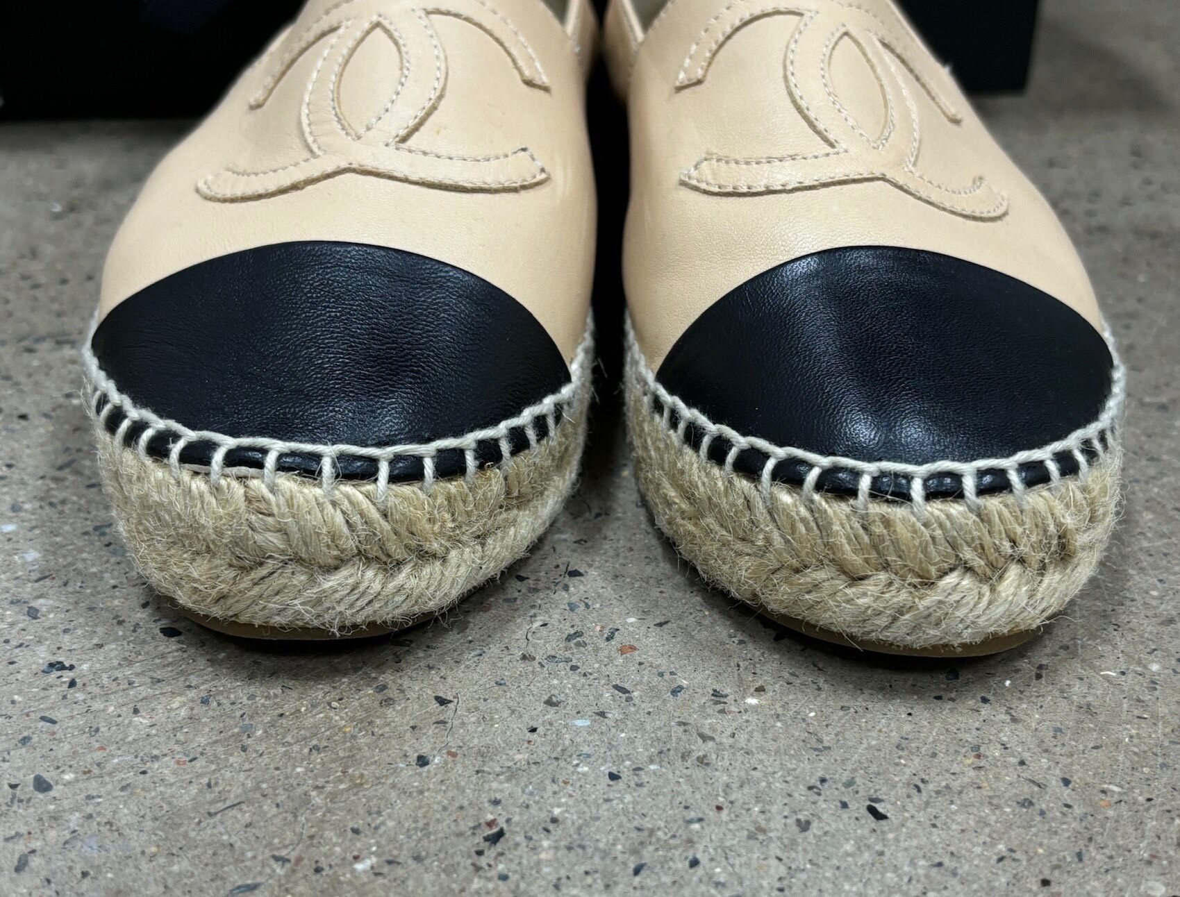 Chanel Beige-Black Espadrille Shoes — detail