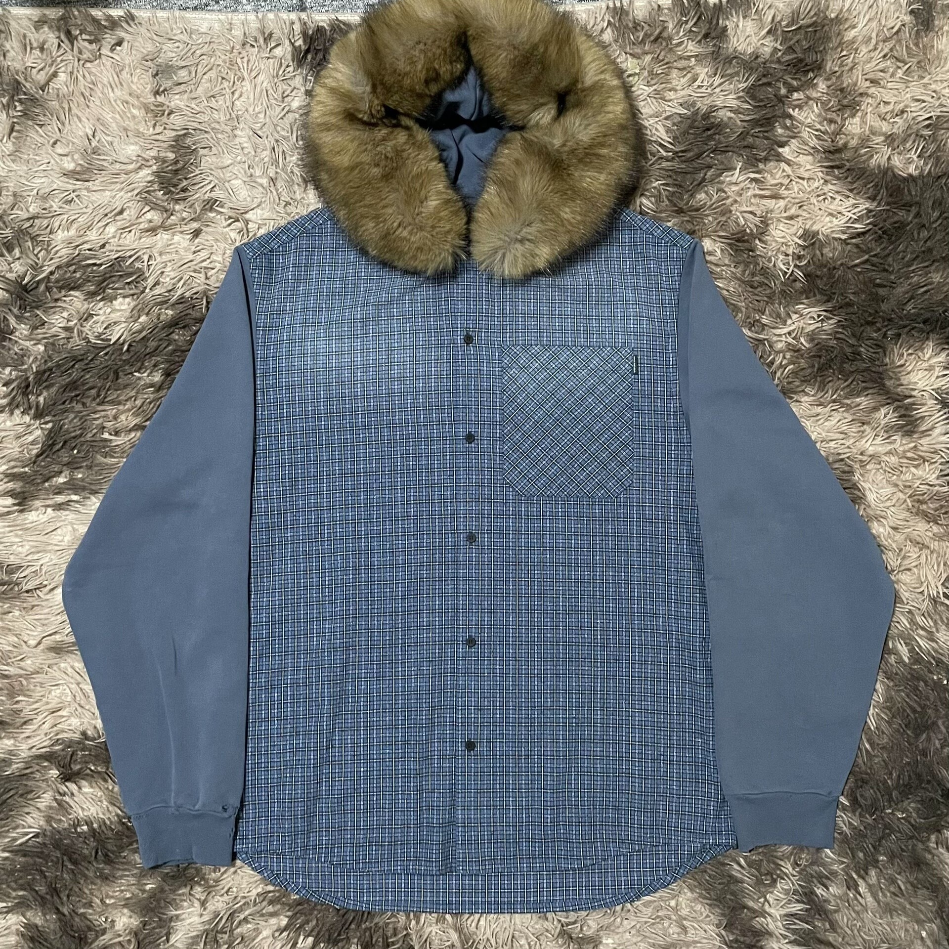 Balenciaga 25 Winter Fur Collar Plaid Shirt