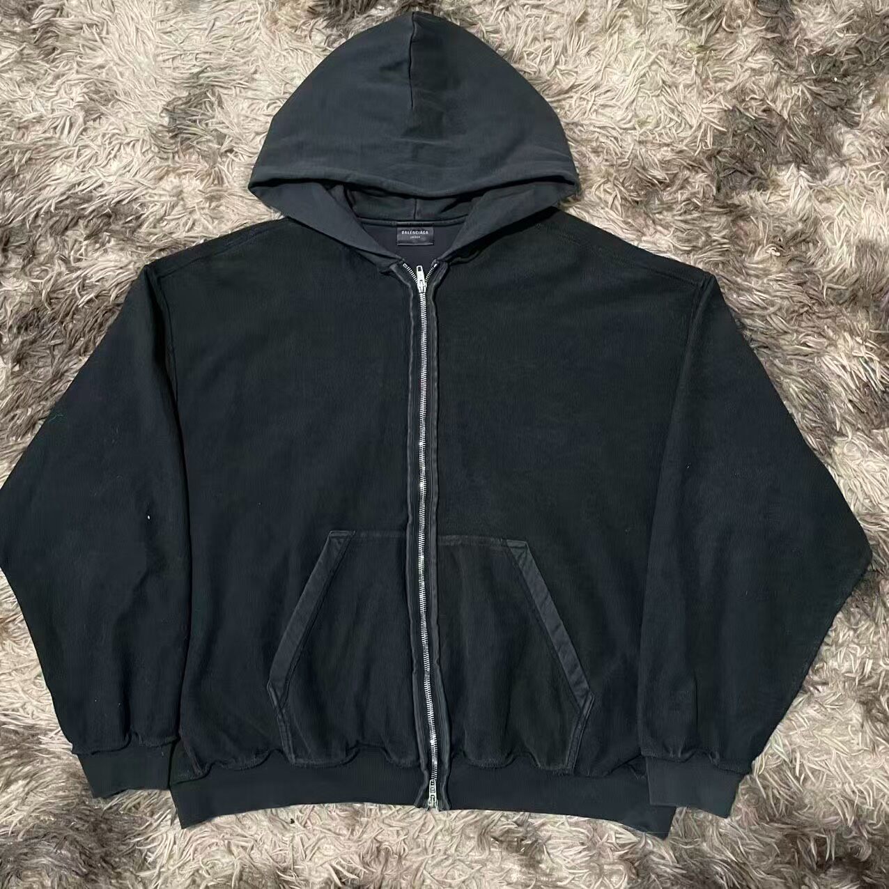 Balenciaga 24ss Washed Black Zip Hoodie