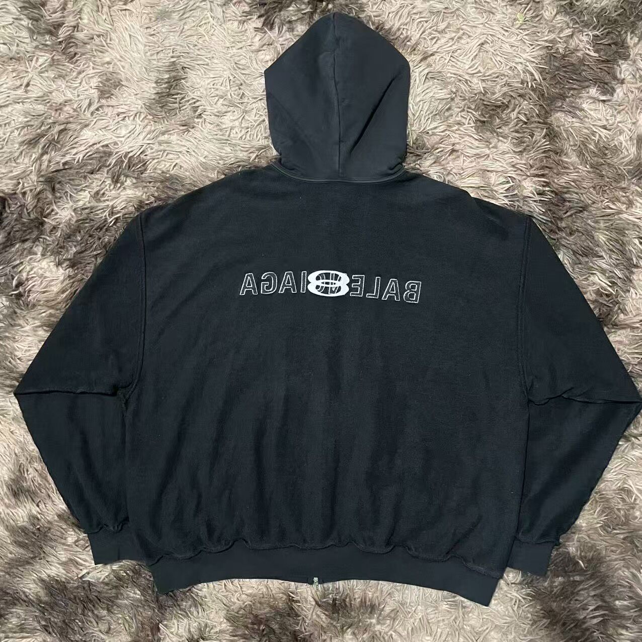 Balenciaga 24ss Washed Black Zip Hoodie — front