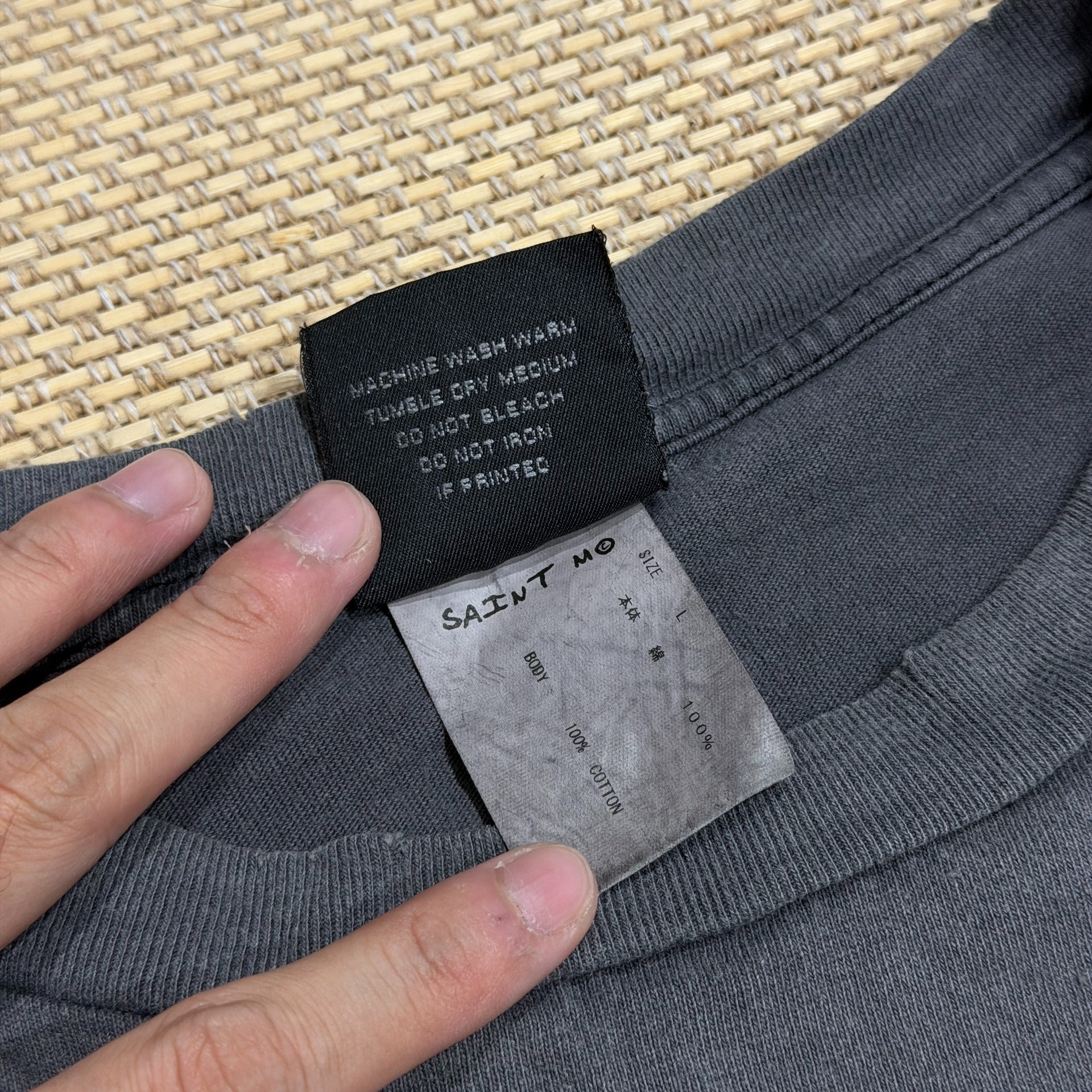 Saint Michael Faded Gray Reaper Tee — label