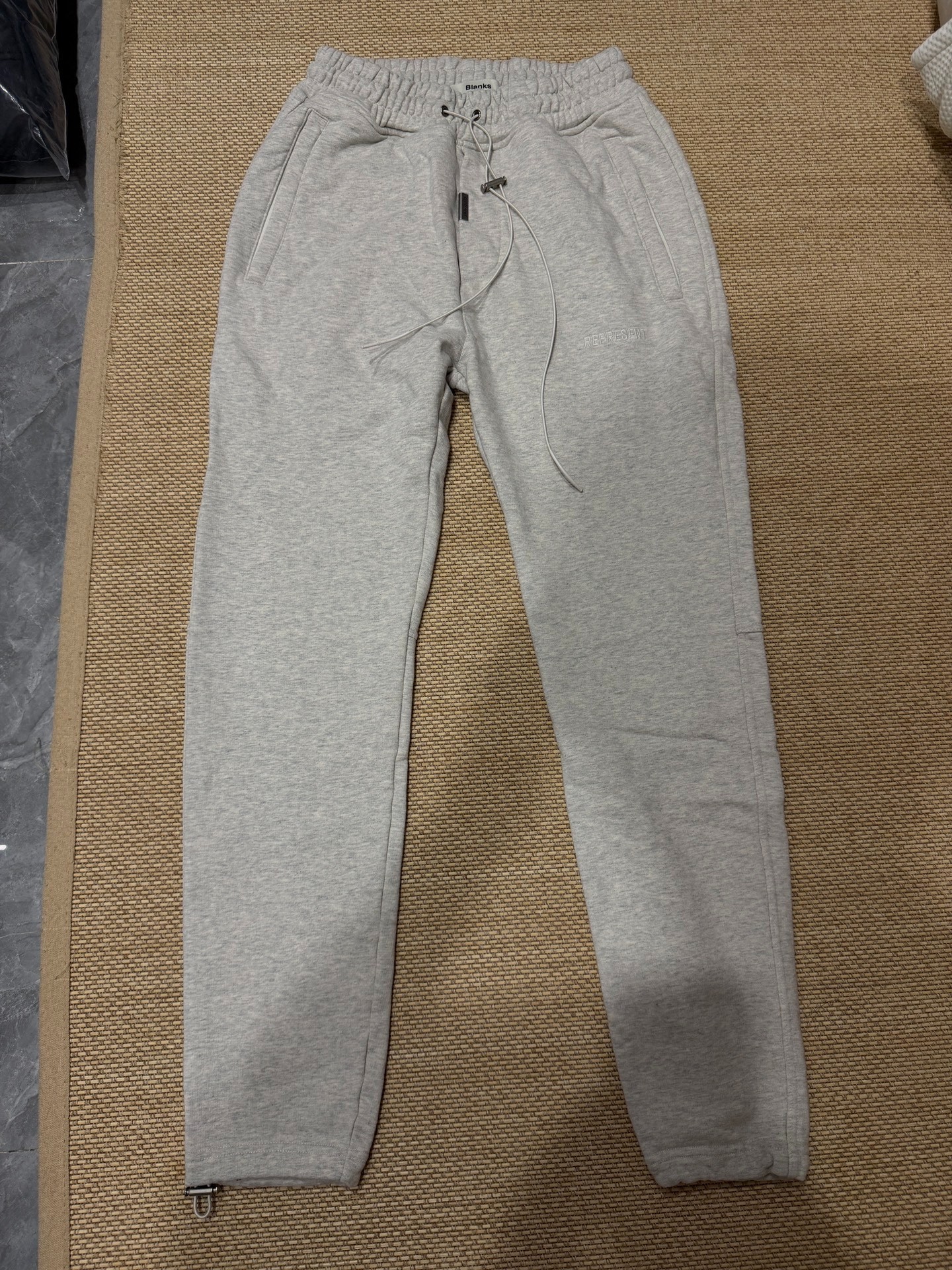 Oatmeal Gray Embroidered Drawstring Sweatpants