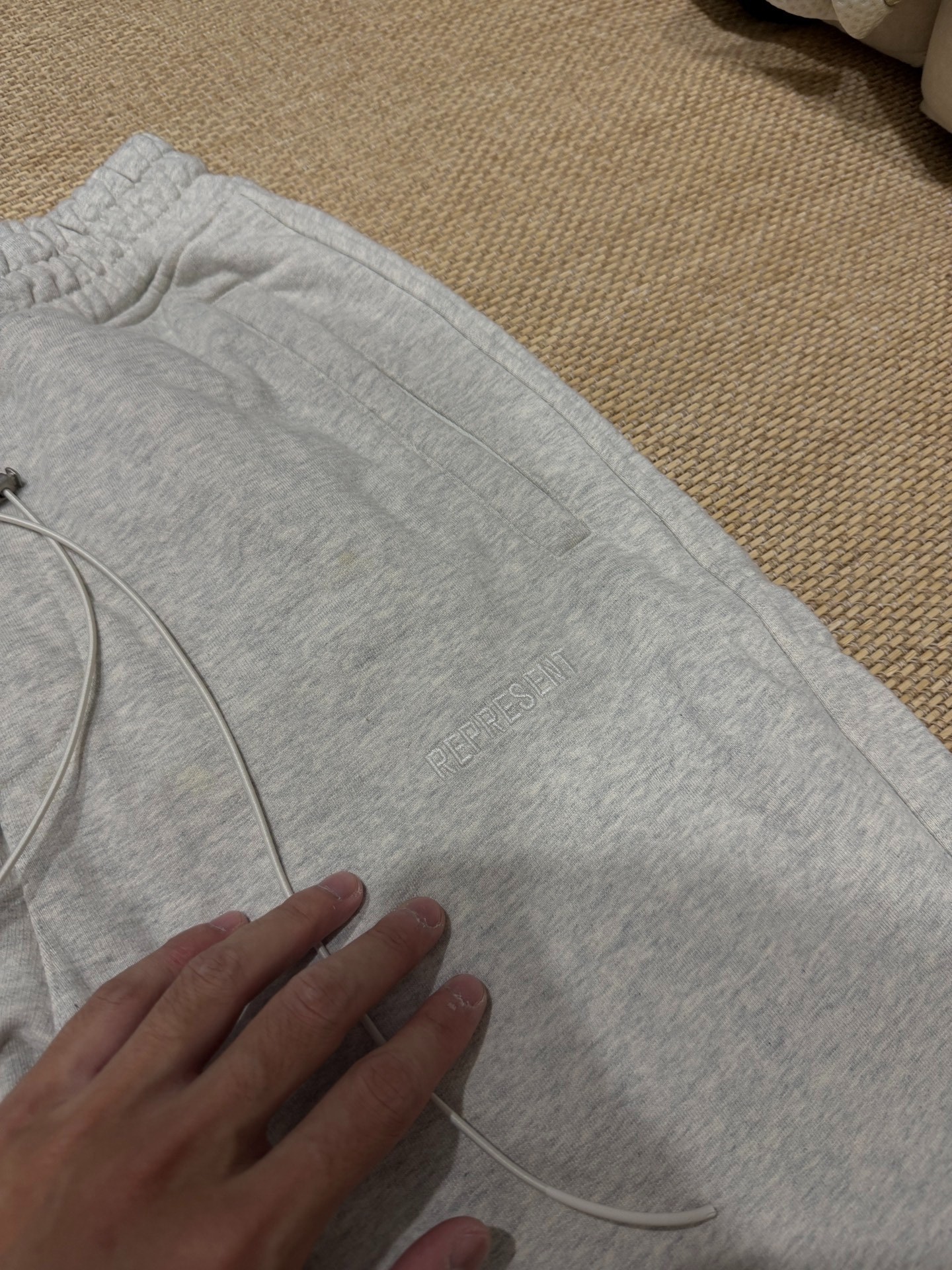 Oatmeal Gray Embroidered Drawstring Sweatpants — front