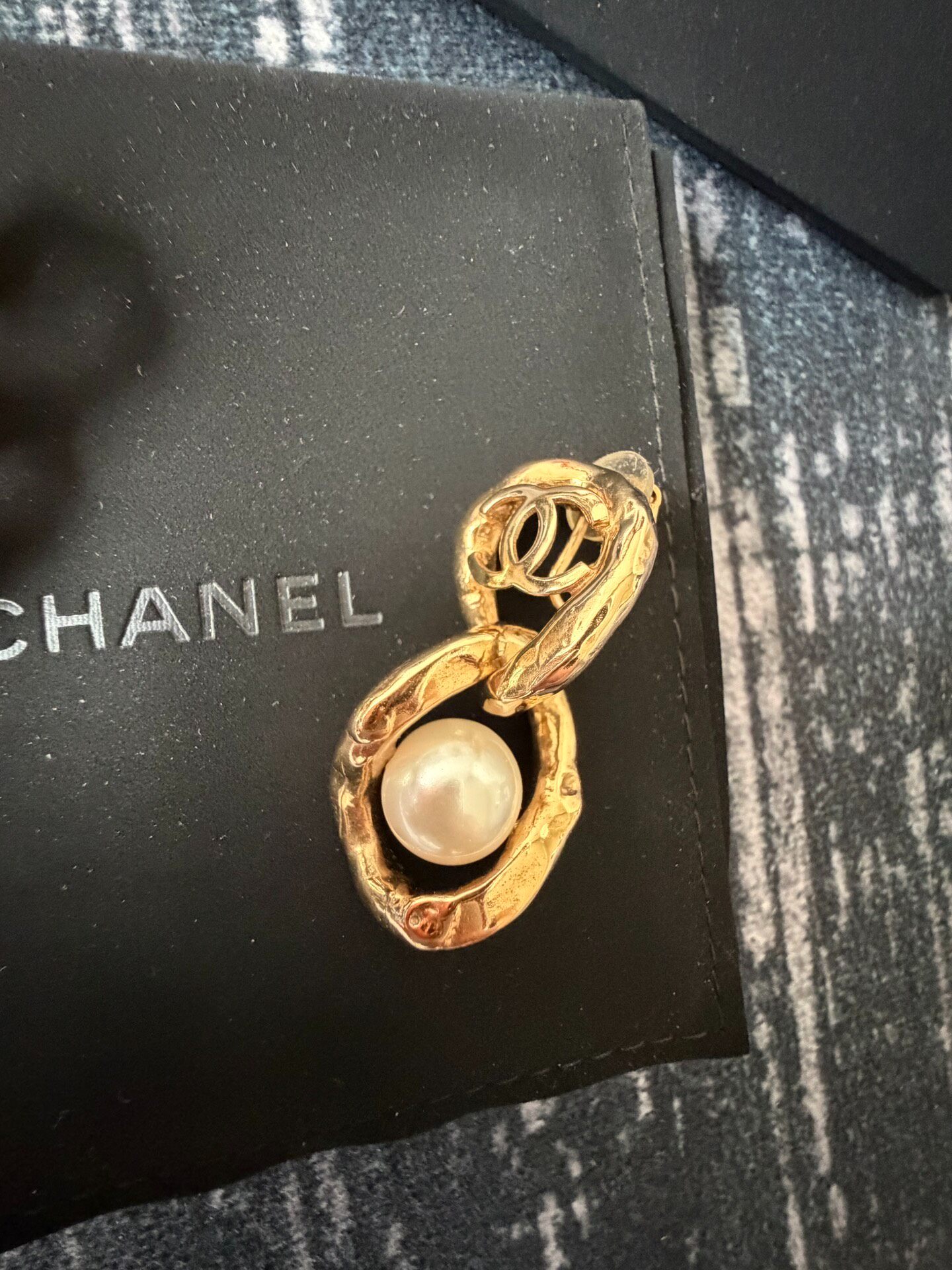 Chanel 20C Gold Double C Pearl Clip Earrings — front