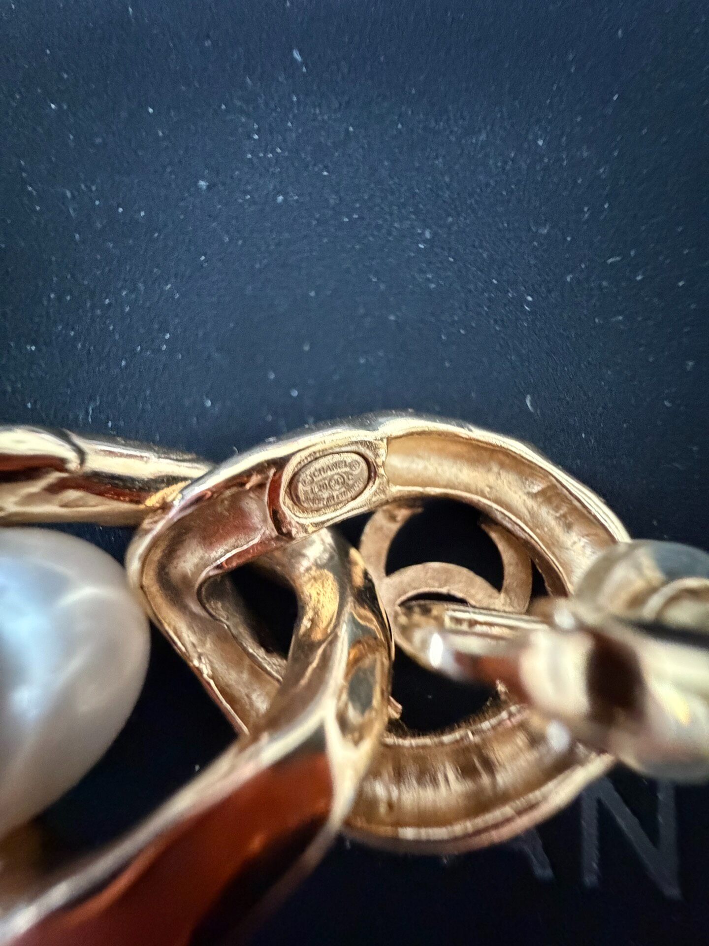 Chanel 20C Gold Double C Pearl Clip Earrings — back