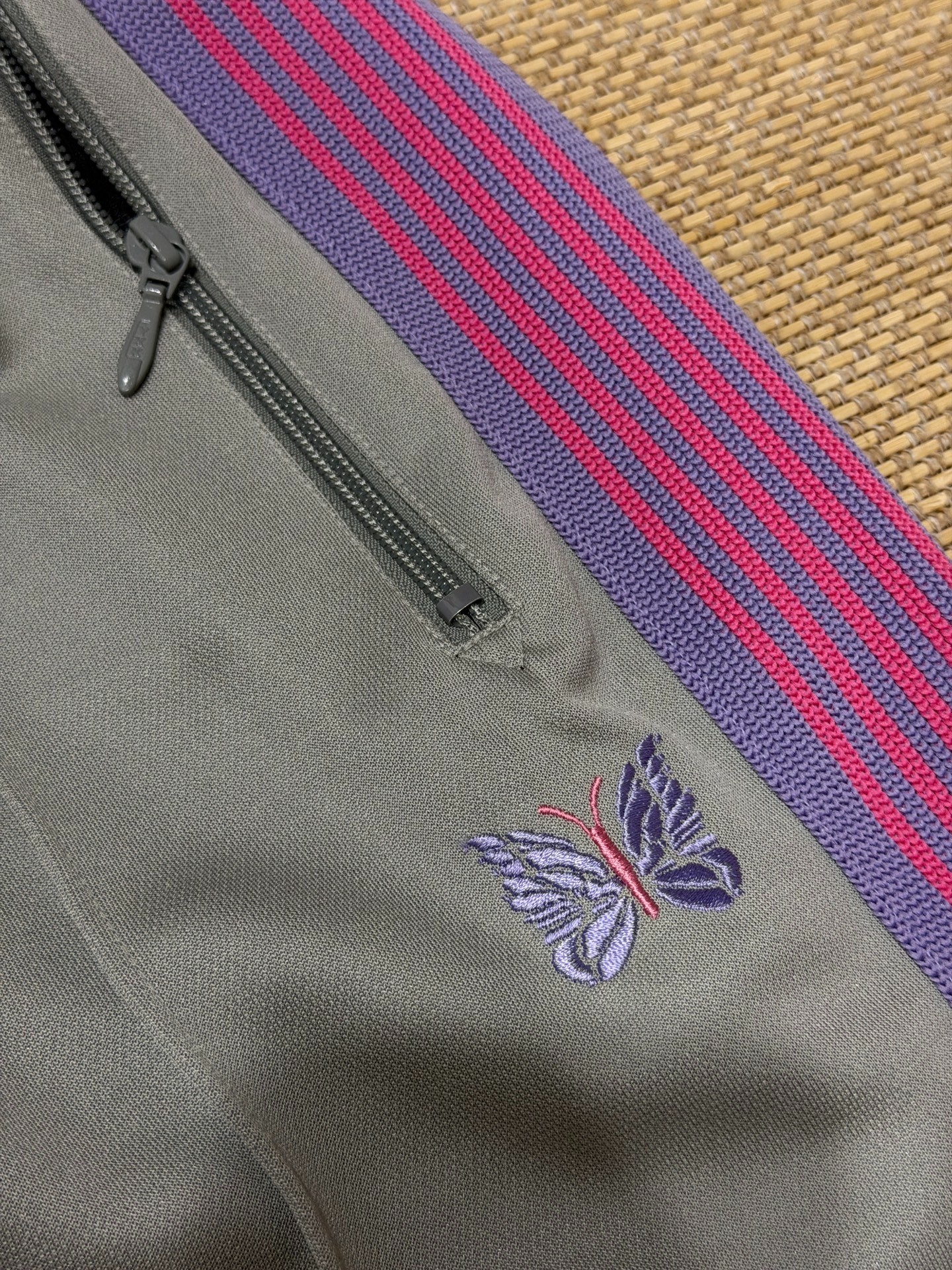 Needles Gray Butterfly Nylon Pants — detail