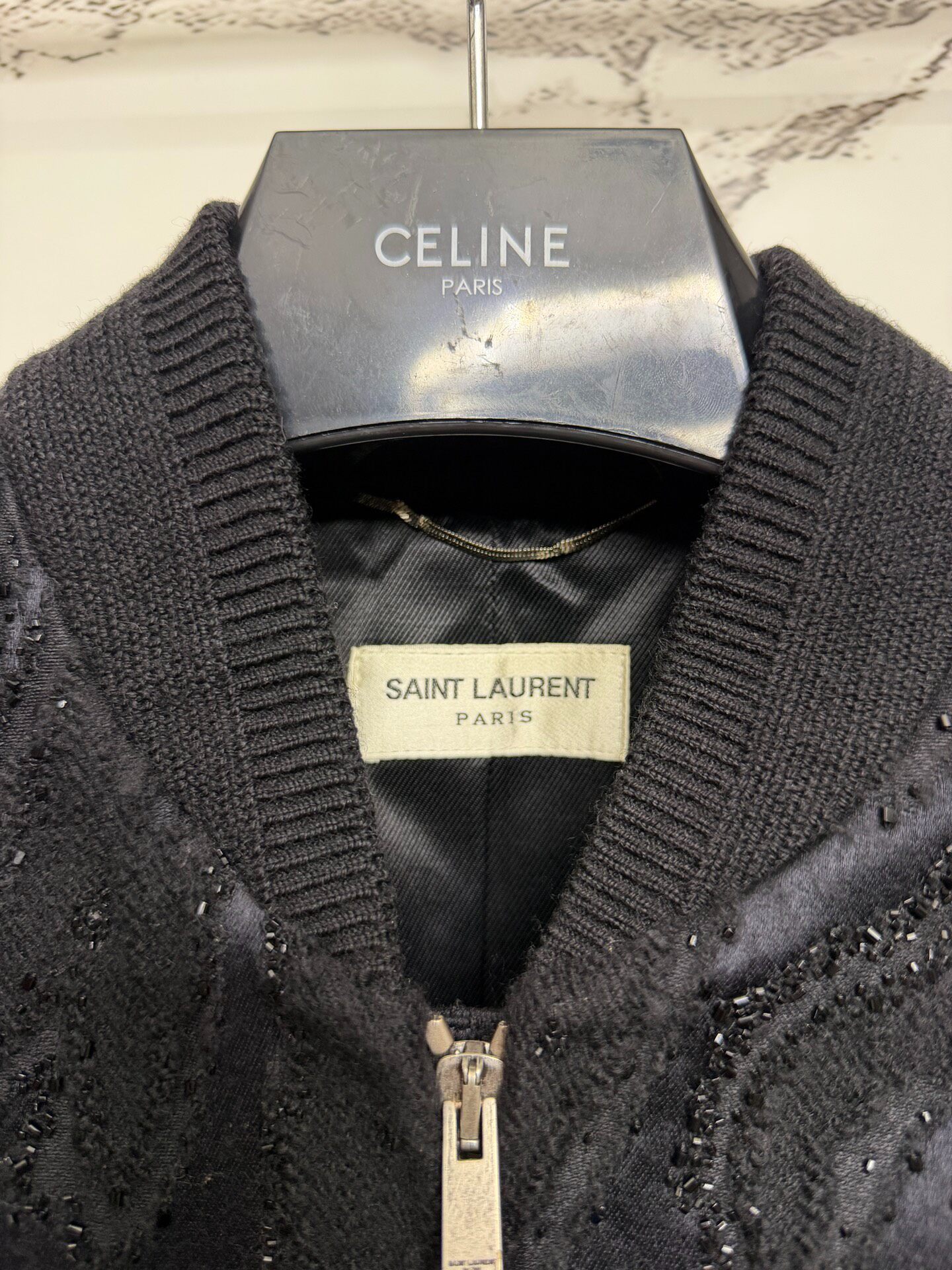 Saint Laurent 19FW Black Beaded Bomber — front